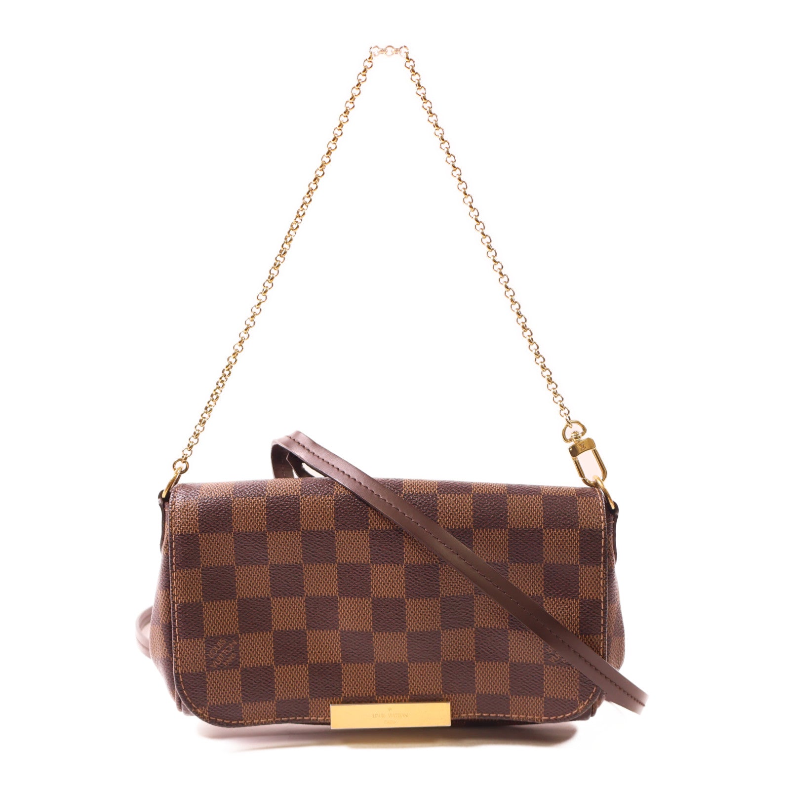 LOUIS VUITTON Damier Favorite MM金扣手挽肩背兩用袋棕色
