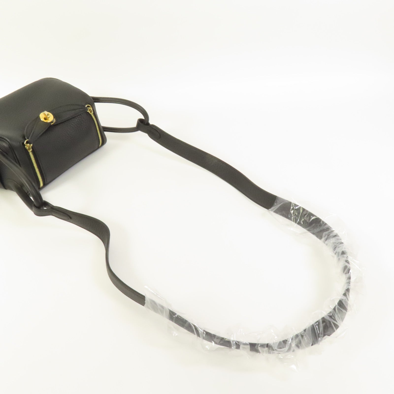 HERMES Clemence皮革Mini Lindy金扣手挽肩背兩用袋Noir