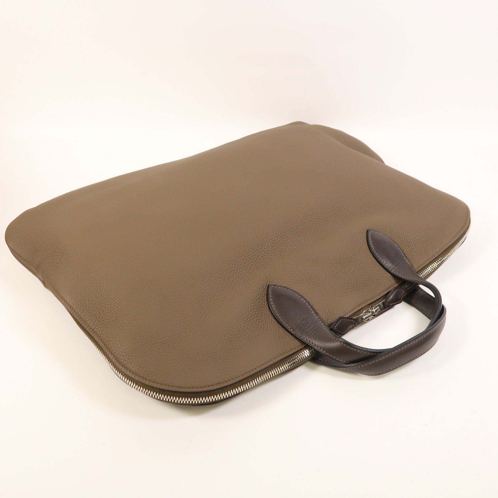 HERMES Togo皮革Victoria Business Bag銀扣手挽袋Etoupe