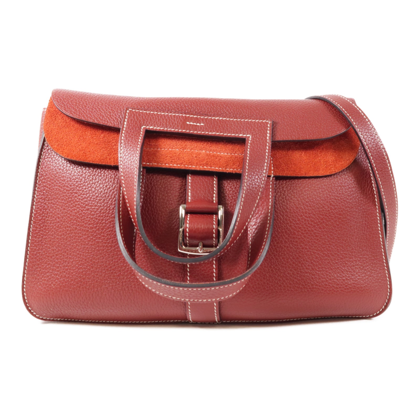 HERMES Clemence皮革Halzan 31銀扣手挽肩背兩用袋Rouge H紅色