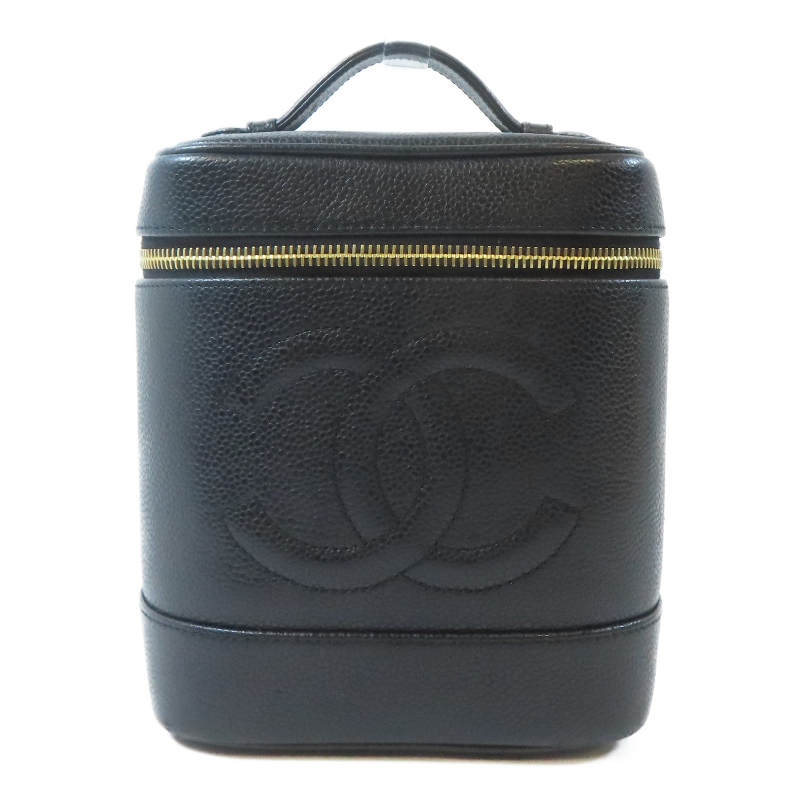 CHANEL 菱格Caviar皮革Vintage Vanity Bag金扣手挽袋黑色