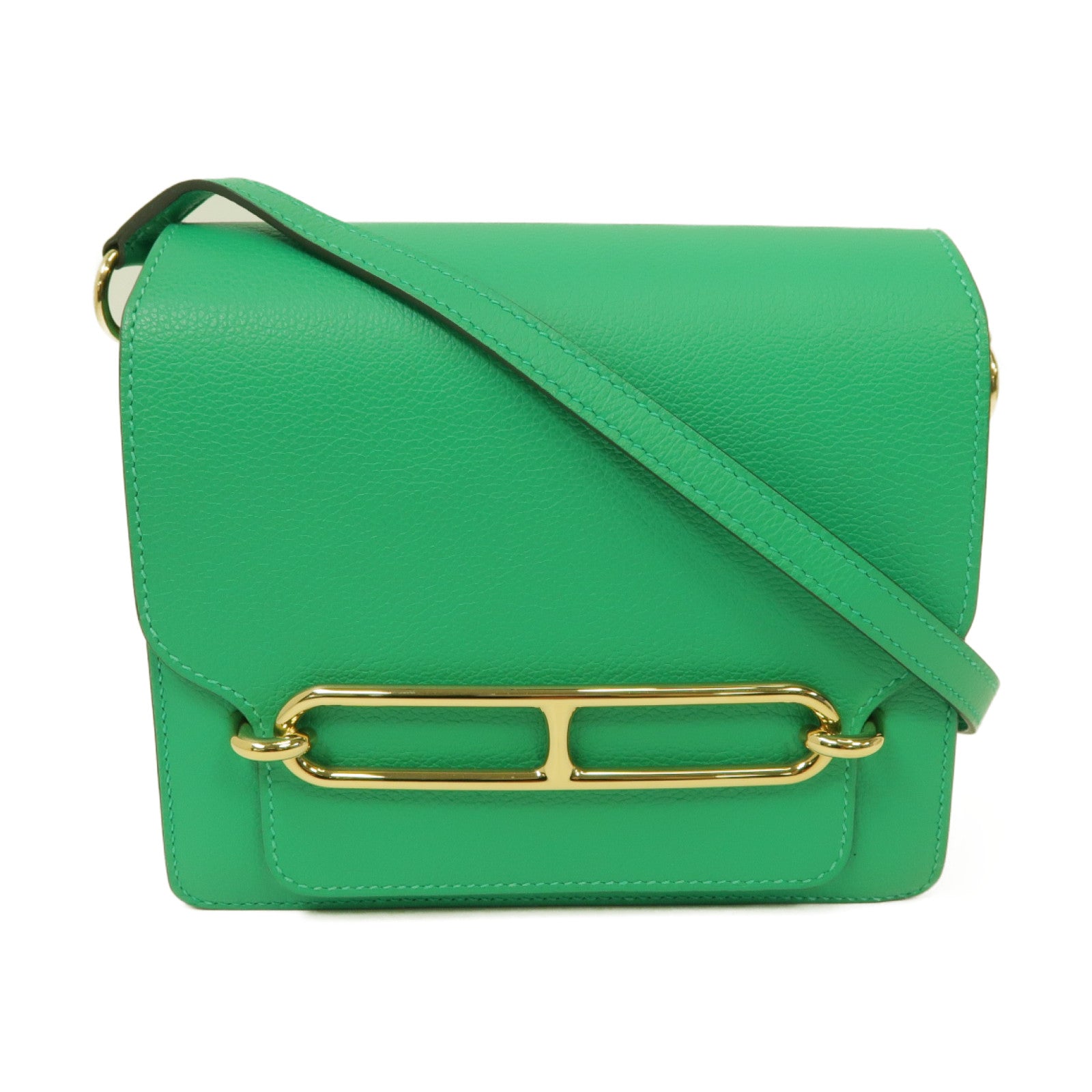 HERMES 【清倉大減價】Evercolor皮革Mini Roulis Shoulder Bag金扣肩背袋Menthe薄荷綠色
