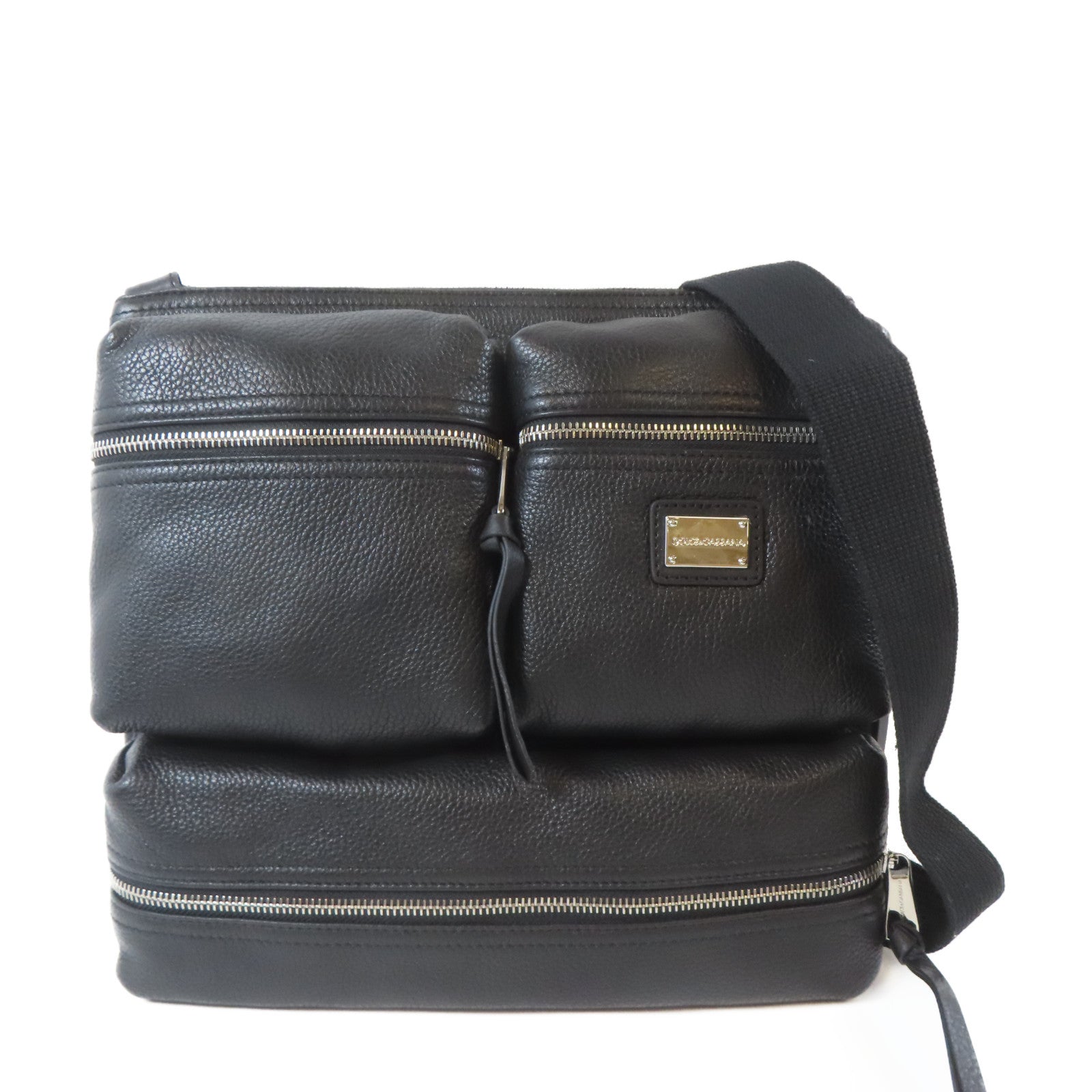 D&G 牛皮皮革Shoulder Bag銀扣肩背袋黑色