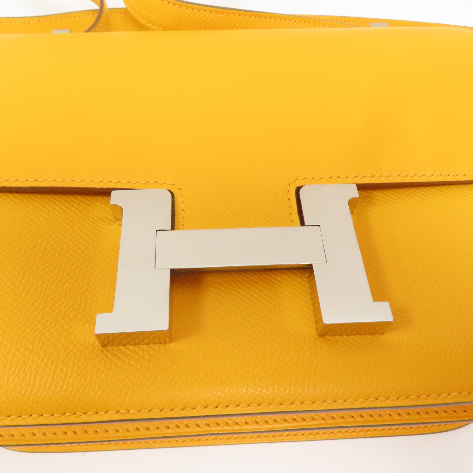 HERMES 【激減優惠】Epsom皮革Constance 24銀扣肩背袋橙色