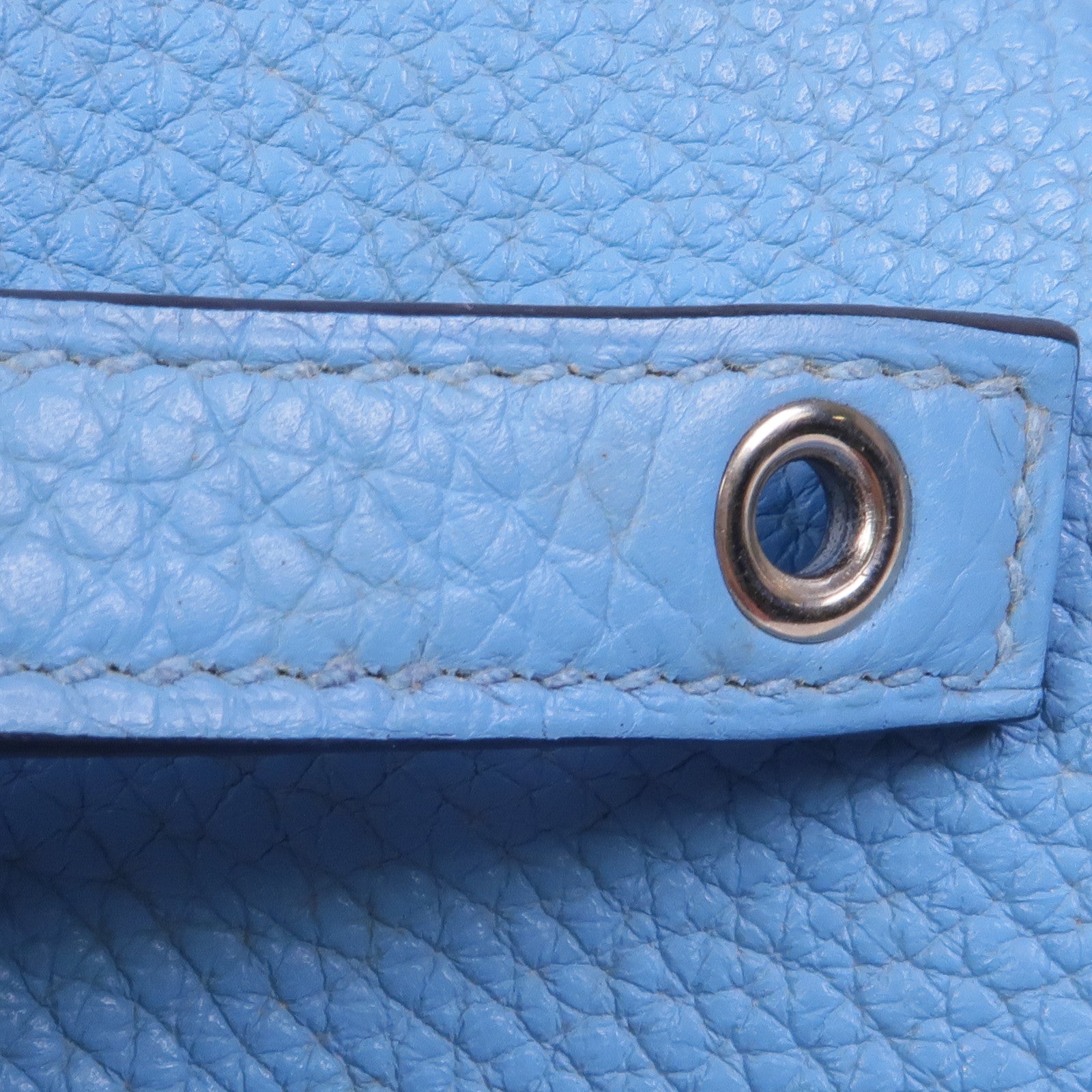 HERMES Clemence皮革Picotin MM銀扣手挽袋Bleu Atoll/Rouge De Coeur