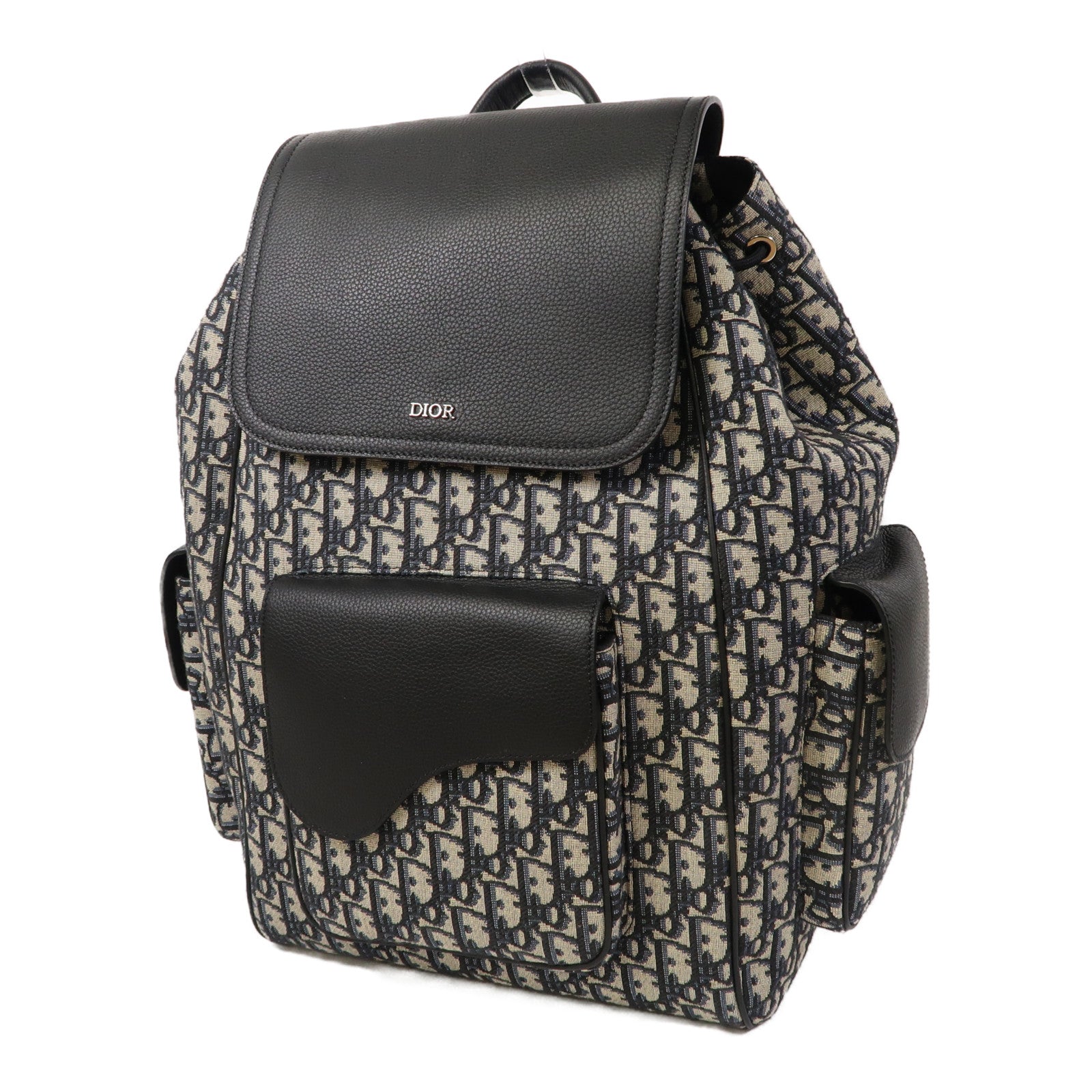 Dior 【激減優惠】帆布Saddle Backpack銀扣背包藍色
