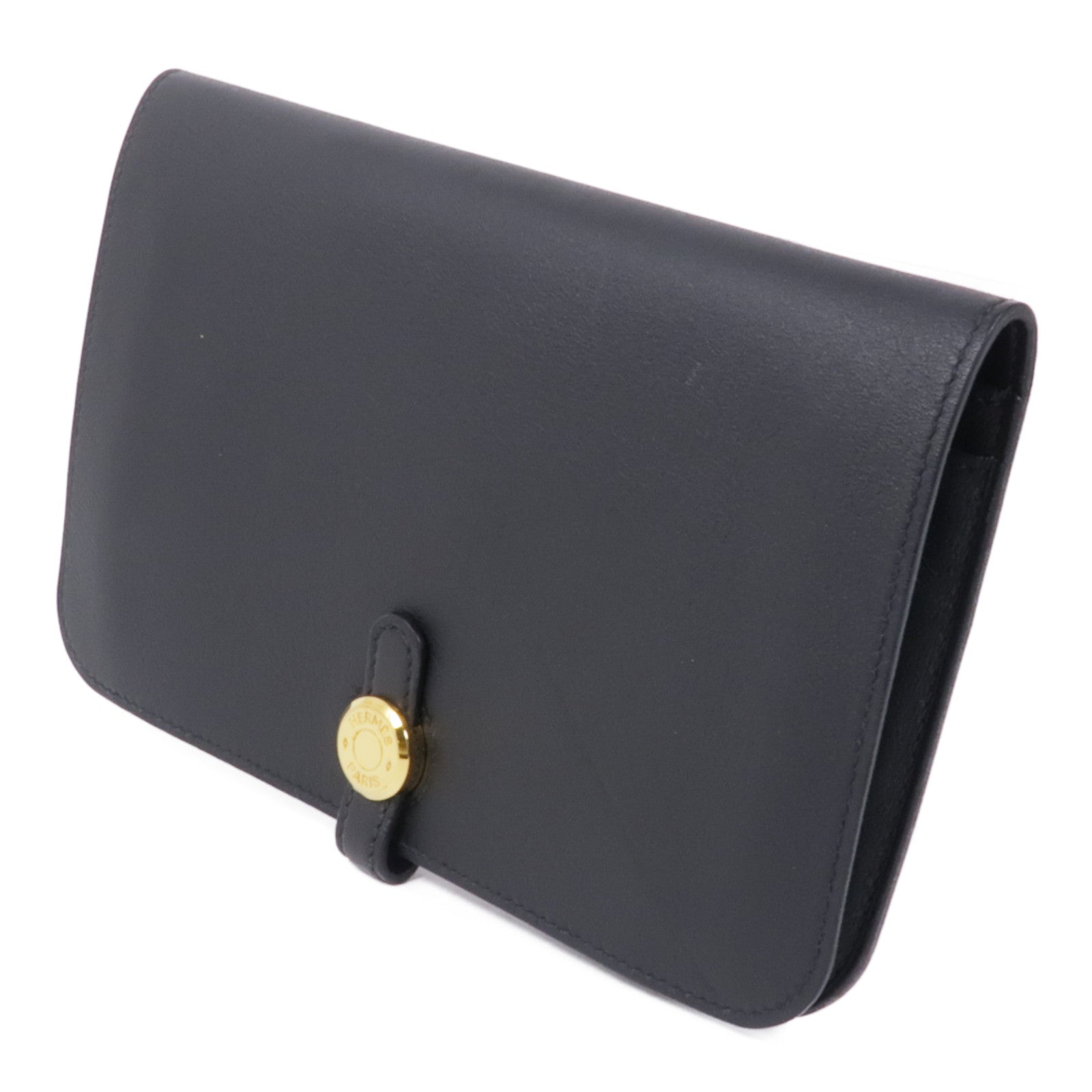 HERMES Swift皮革Dogon Long Wallet金扣長錢包Noir