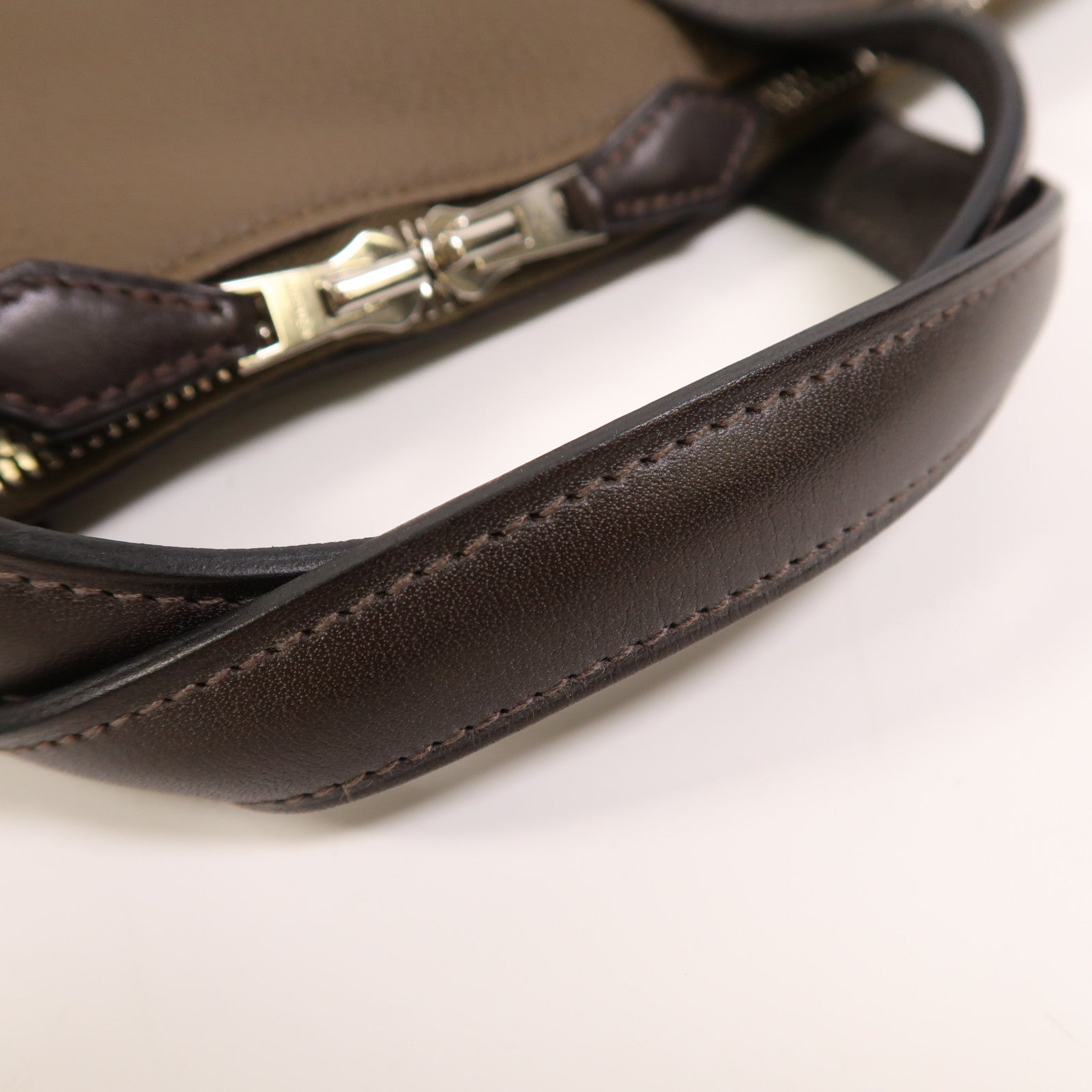 HERMES Togo皮革Victoria Business Bag銀扣手挽袋Etoupe