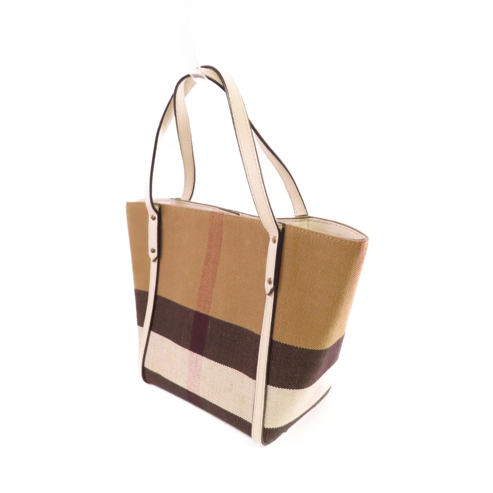 BURBERRY 帆布Hand Bag銀扣手挽袋啡色/白色