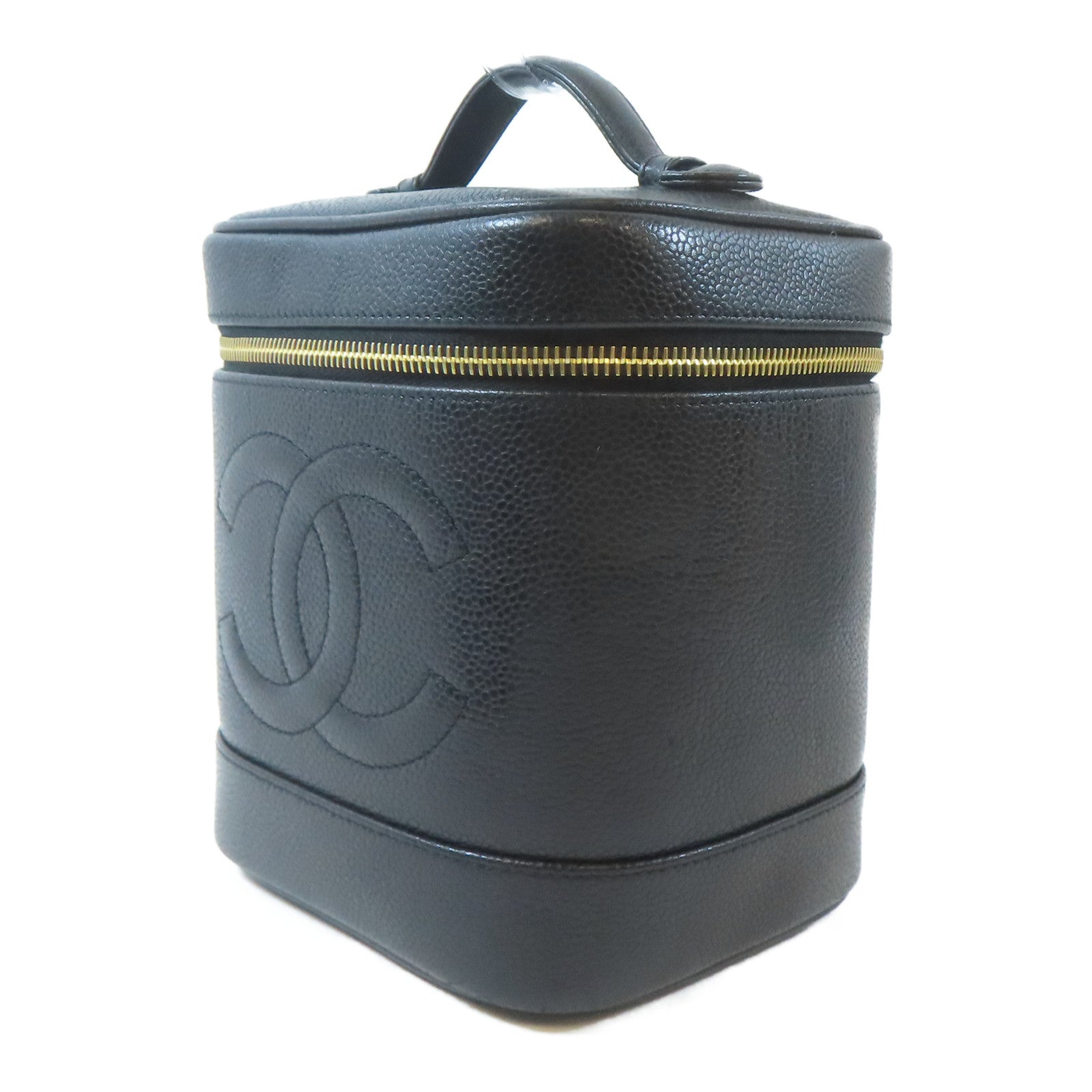 CHANEL 菱格Caviar皮革Vintage Vanity Bag金扣手挽袋黑色