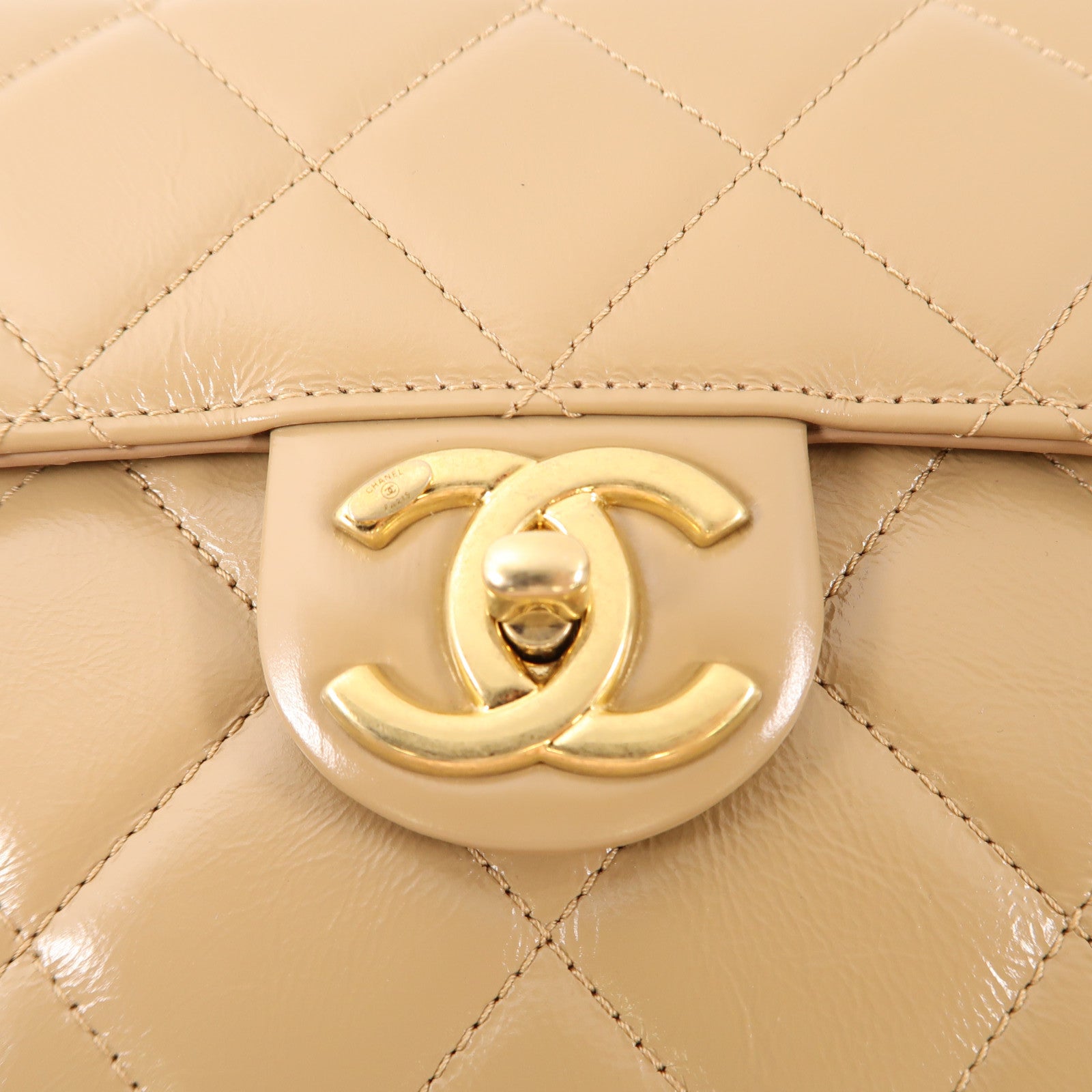 CHANEL 牛皮皮革Chain Shoulder Bag金扣鏈帶肩背袋淺啡色
