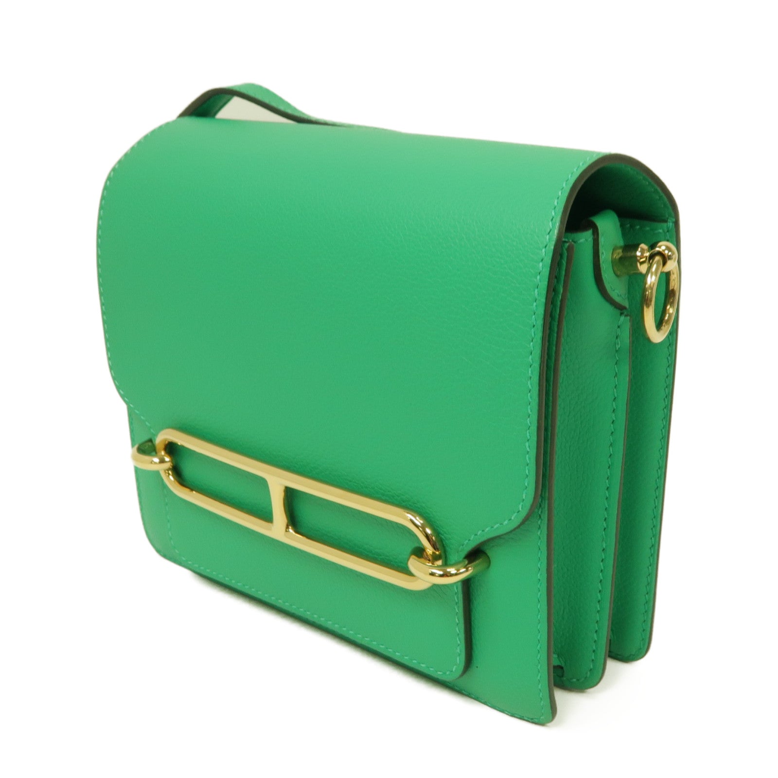 HERMES 【清倉大減價】Evercolor皮革Mini Roulis Shoulder Bag金扣肩背袋Menthe薄荷綠色