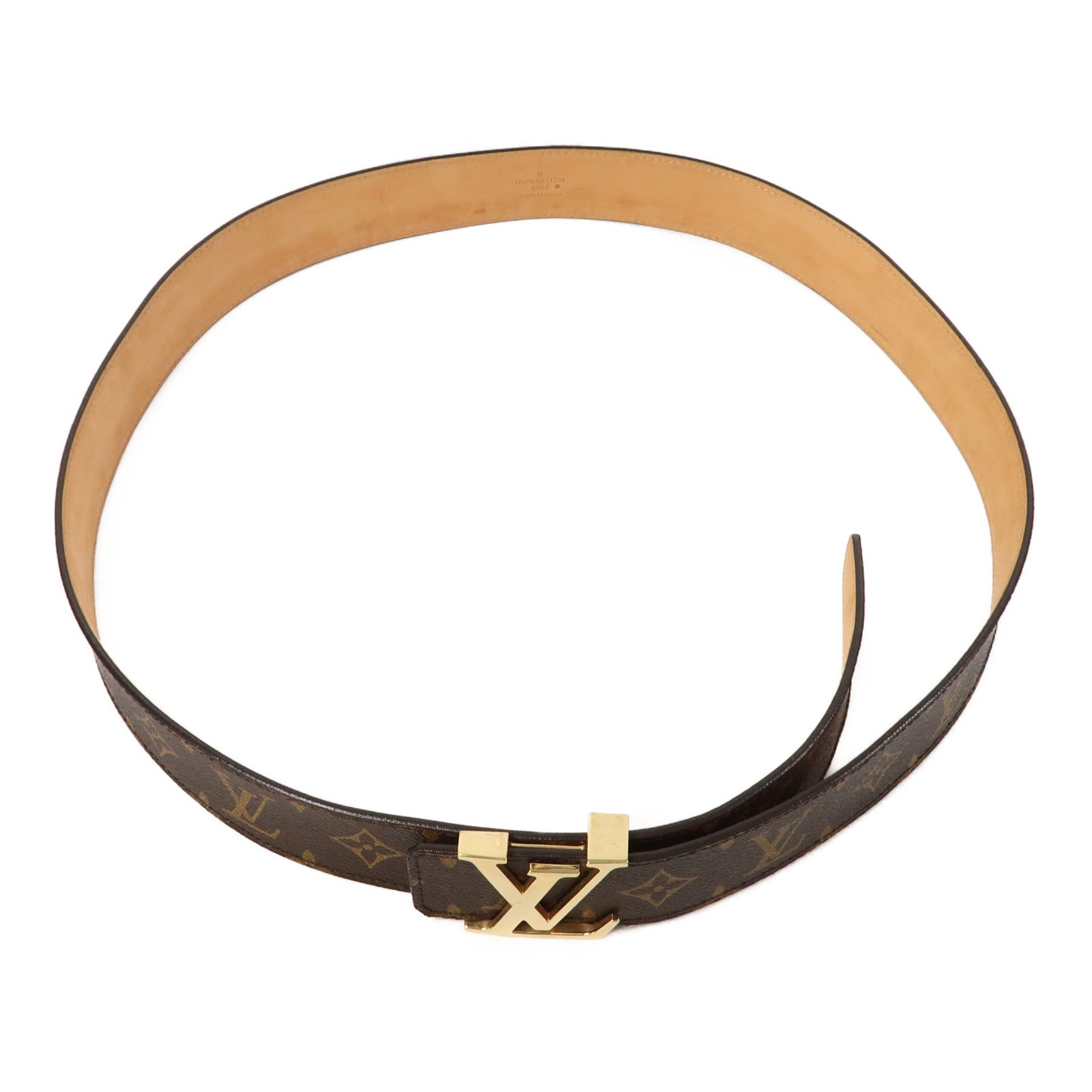 LOUIS VUITTON Monogram Belt金扣皮帶啡色