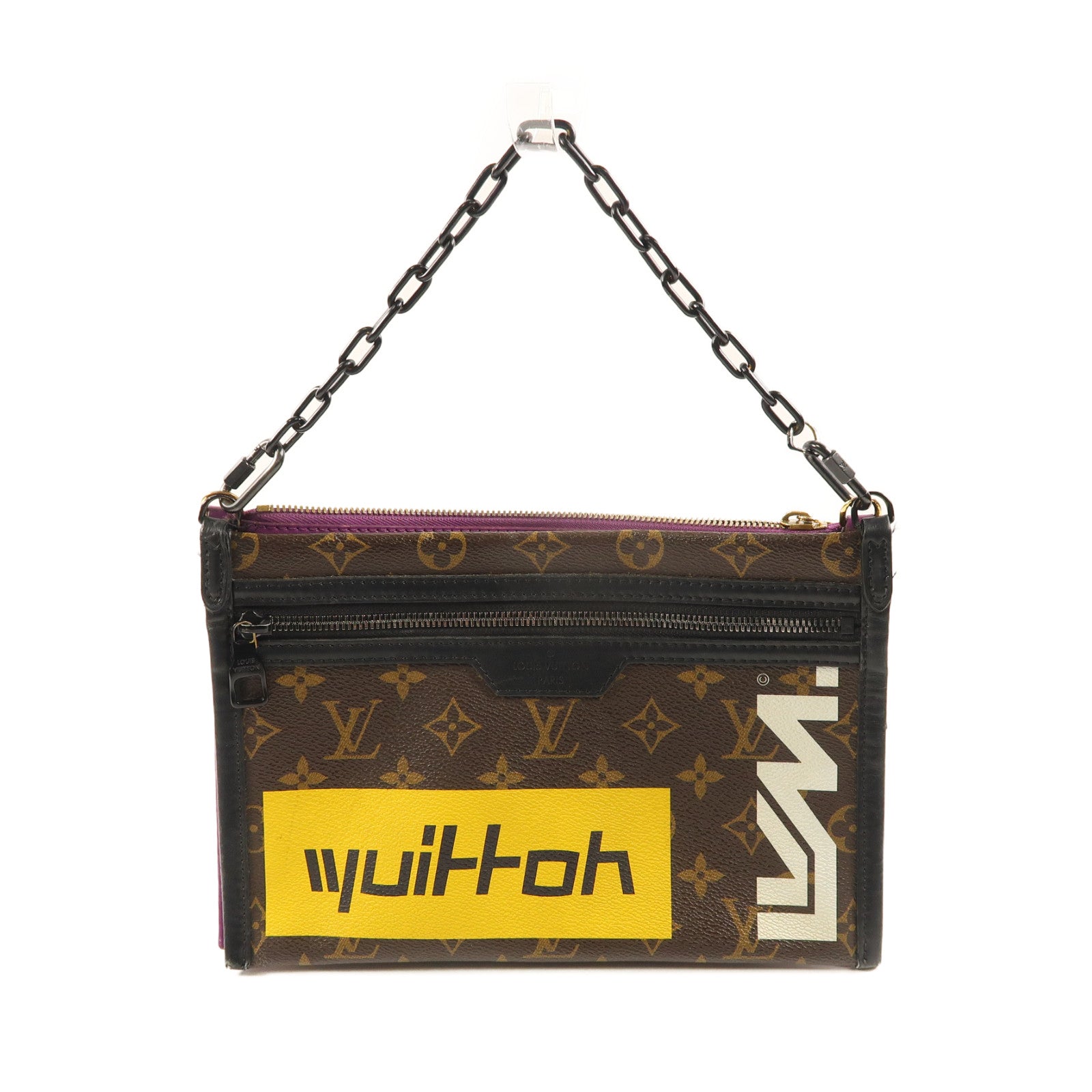 LOUIS VUITTON 【激減優惠】Monogram D.Flat Shoulder金扣鏈帶肩背袋啡色/紫色