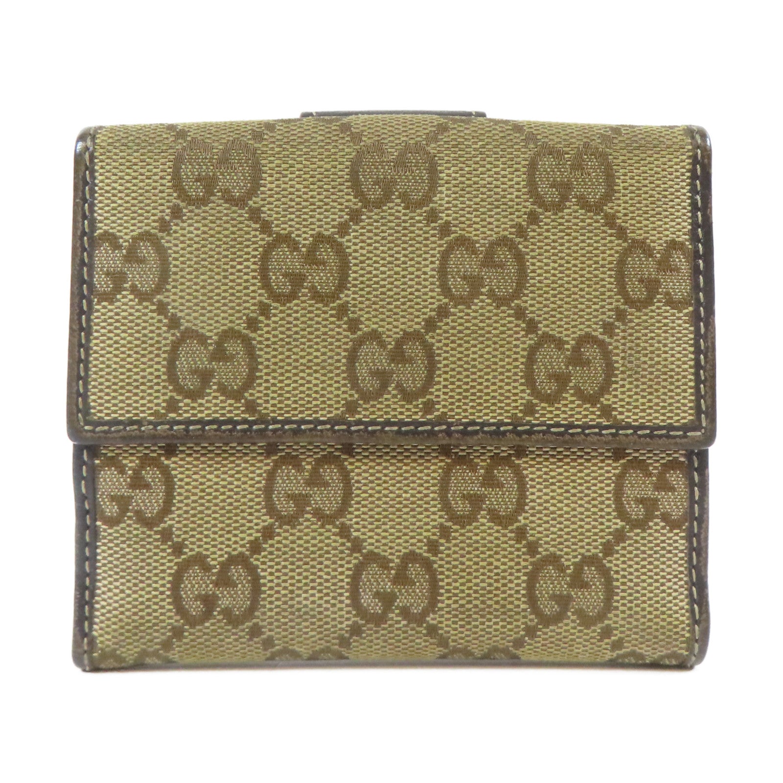 GUCCI 帆布Double Hook Wallet金扣錢包啡色