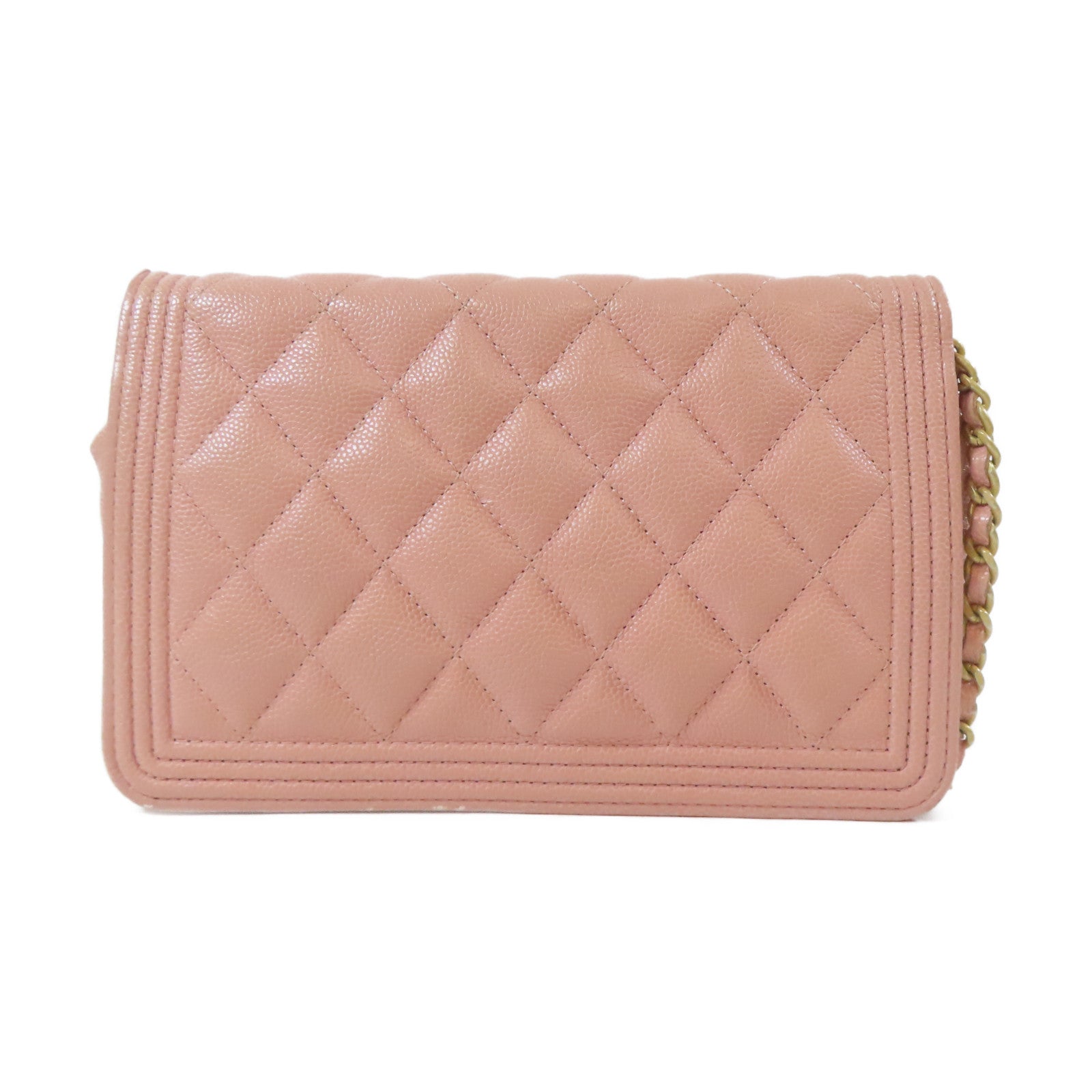 CHANEL 菱格Caviar皮革Boy WOC Wallet On Chain金扣鏈帶肩背袋粉紅色