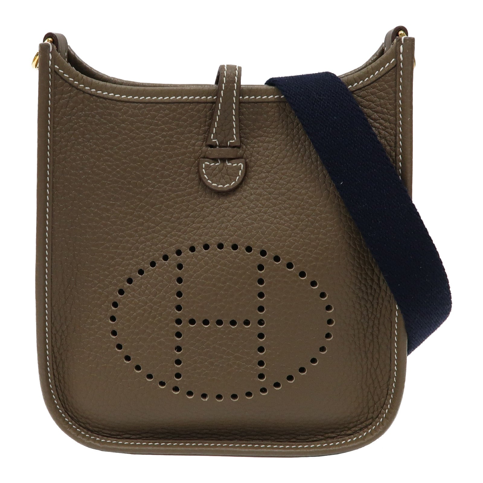 HERMES Clemence皮革Evelyne TPM金扣肩背袋大象灰色