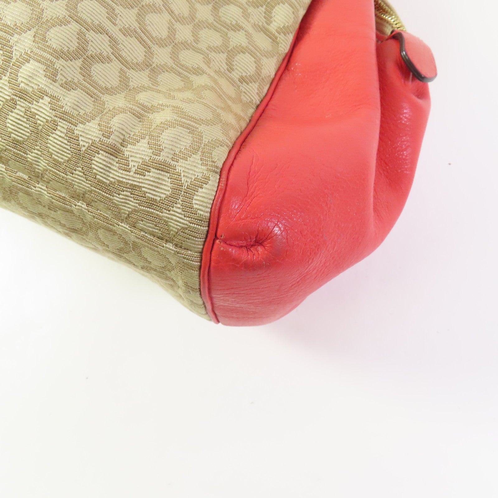 COACH GHW Shoulder Bag Canvas Leather Beige Red