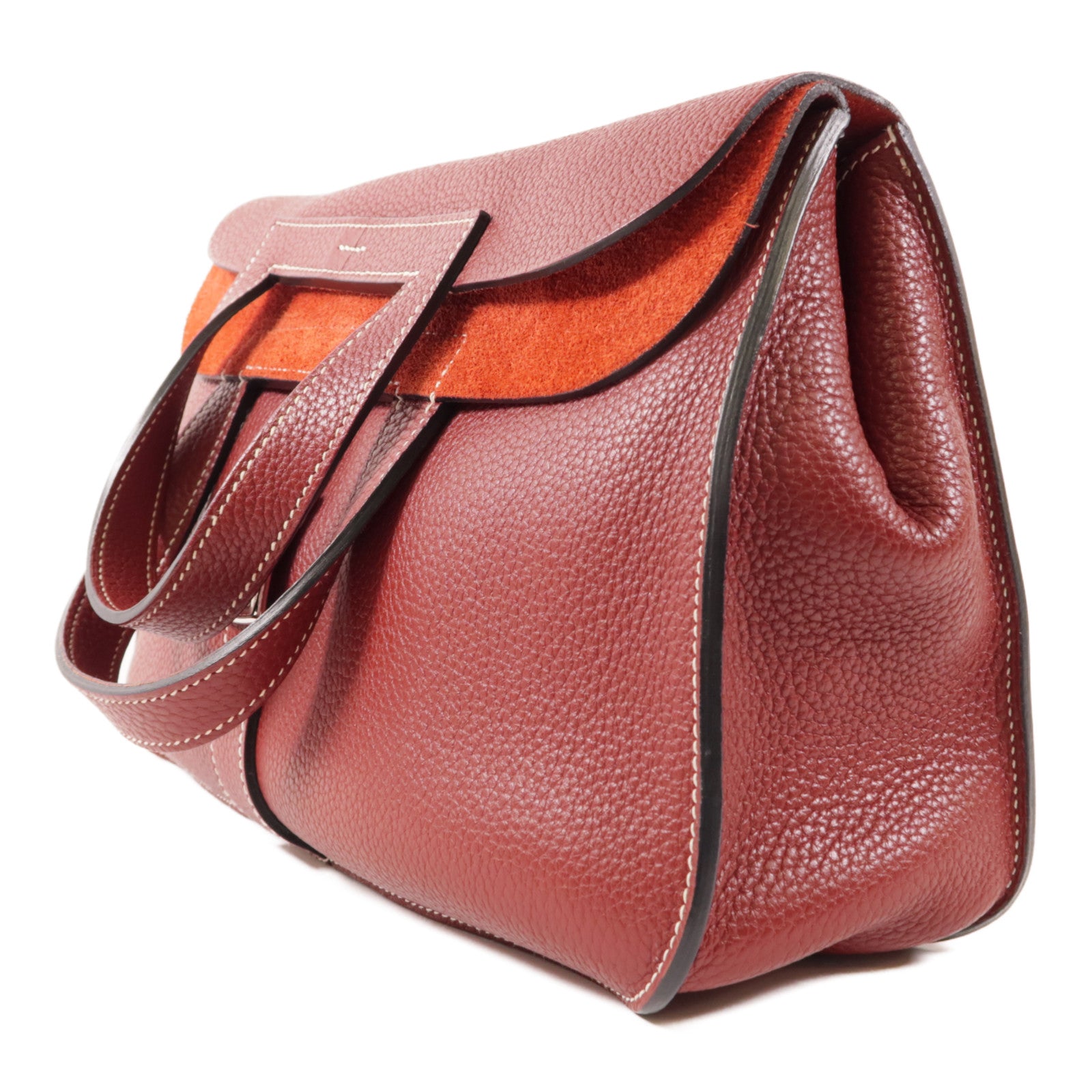 HERMES Clemence皮革Halzan 31銀扣手挽肩背兩用袋Rouge H紅色