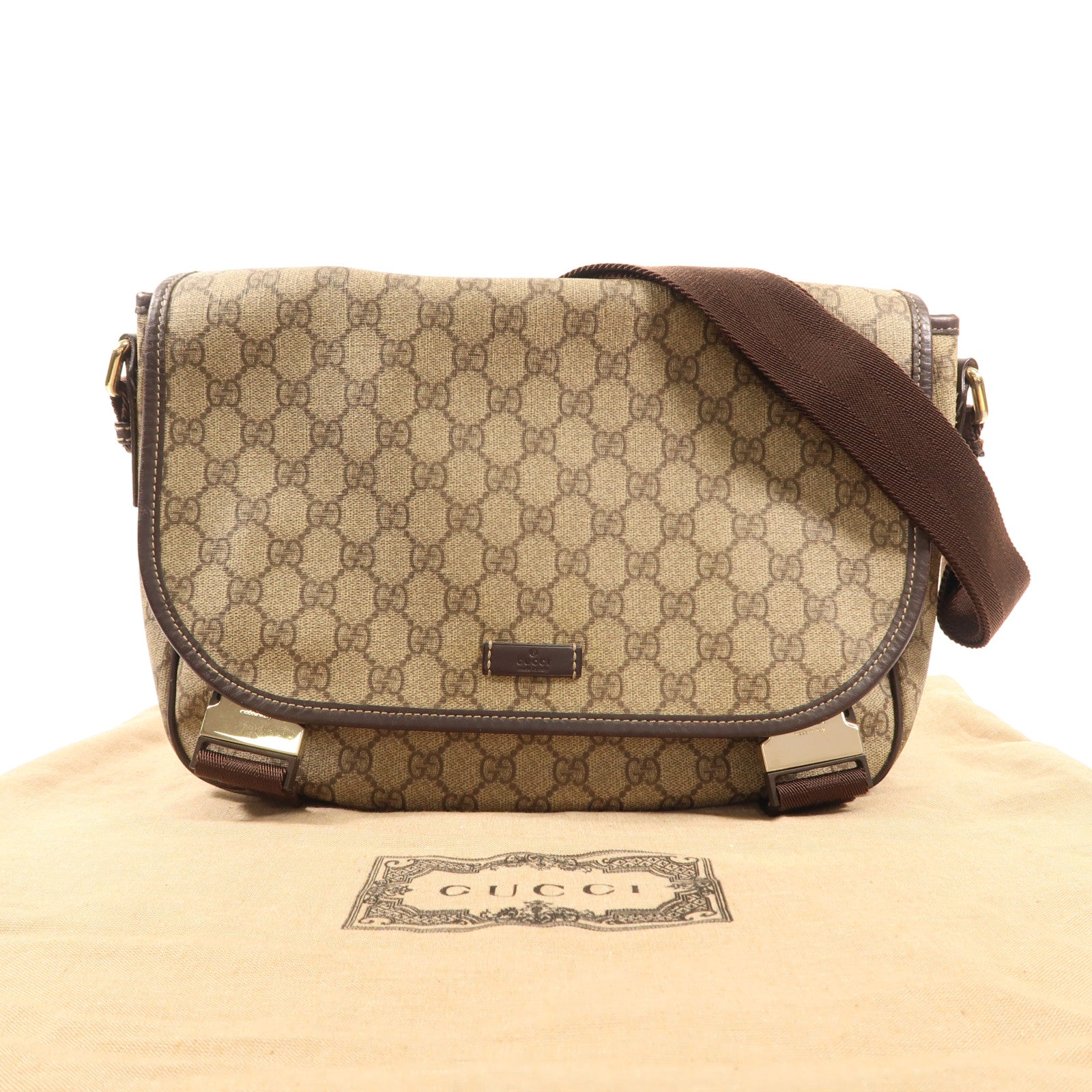 GUCCI 塗層帆布Shoulder Bag金扣肩背袋