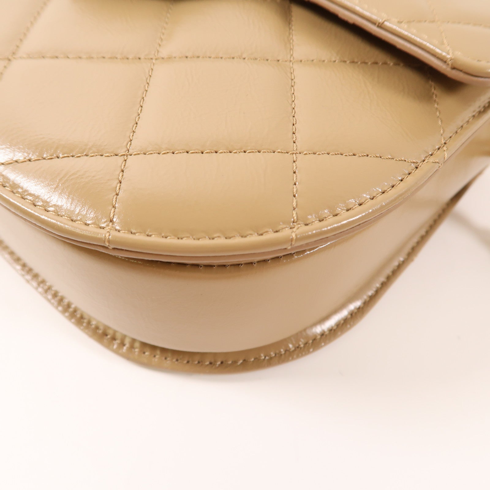 CHANEL 牛皮皮革Chain Shoulder Bag金扣鏈帶肩背袋淺啡色