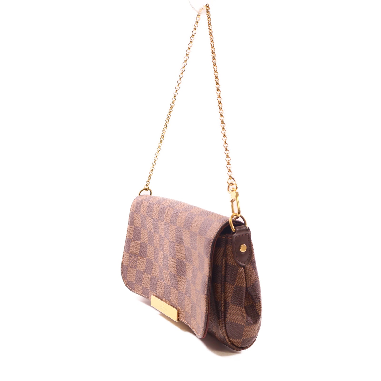 LOUIS VUITTON Damier Favorite MM金扣手挽肩背兩用袋棕色