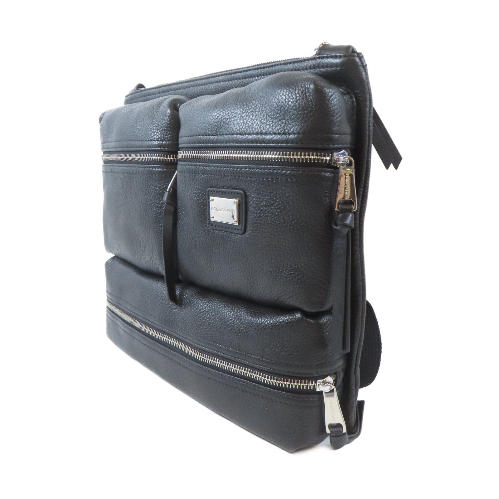 D&G 牛皮皮革Shoulder Bag銀扣肩背袋黑色