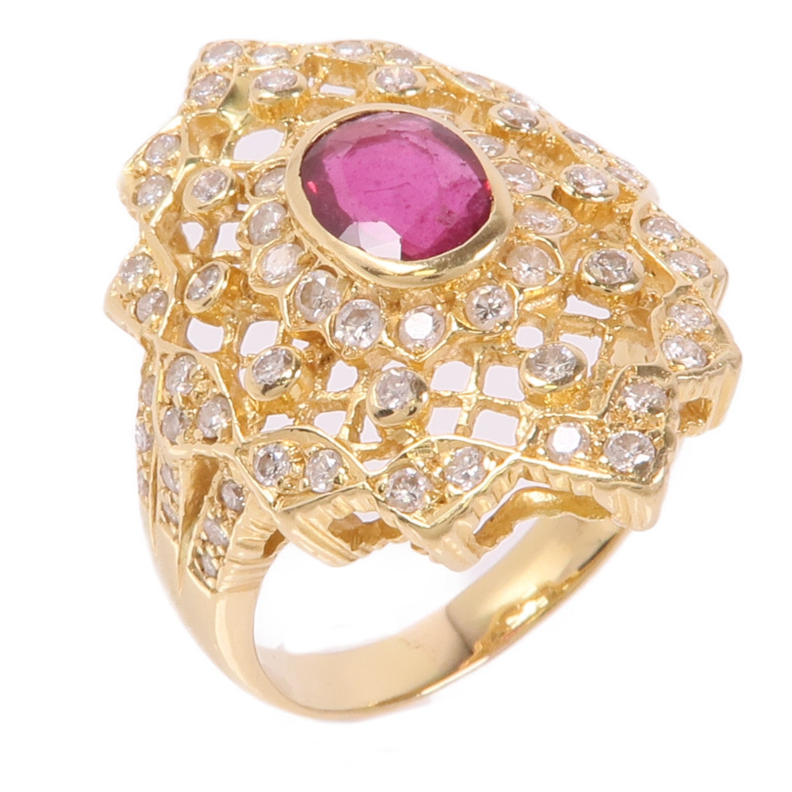 JEWELRY 【激減優惠】18K黃金Ruby/Diamond Ring紅寶石/鑽石戒指US#8