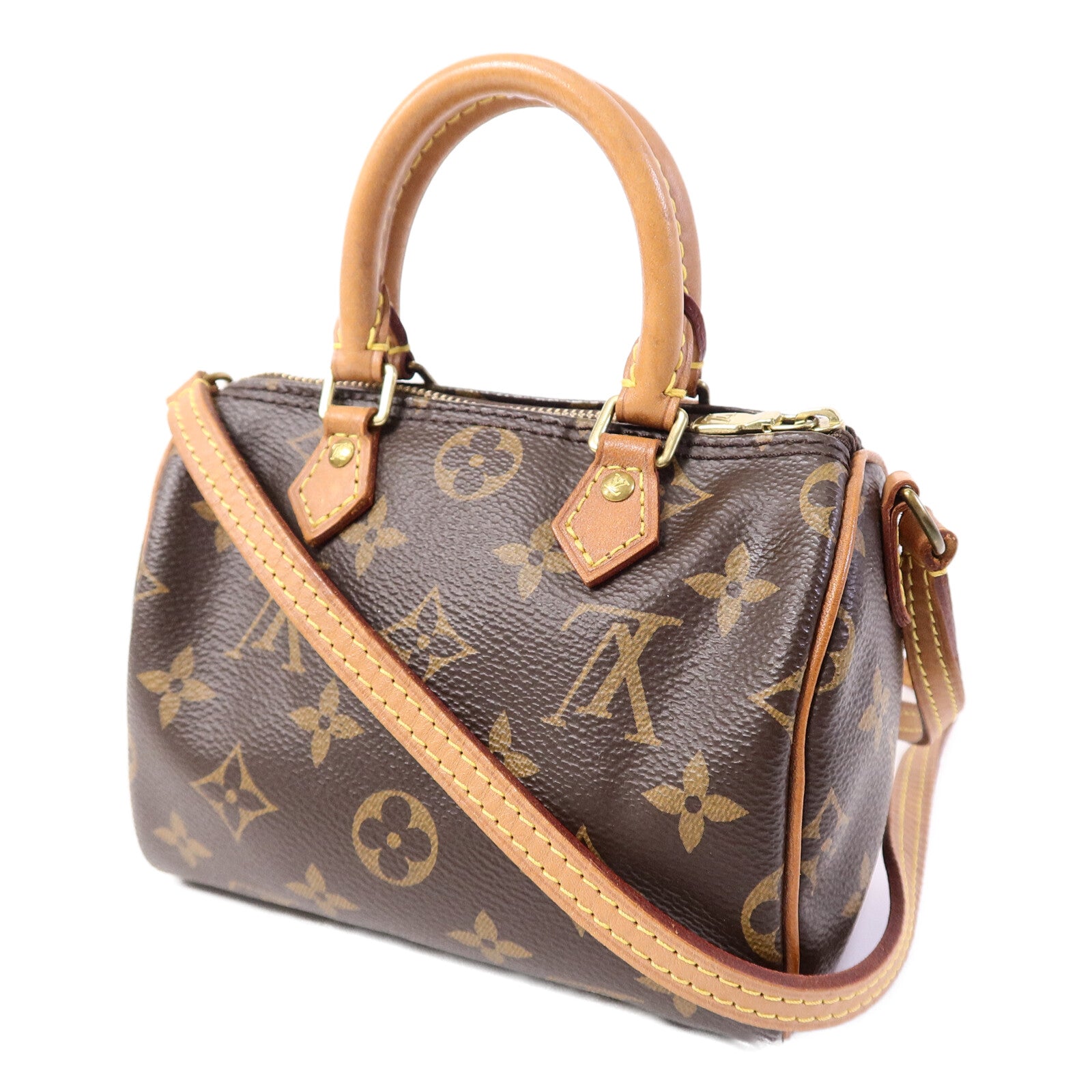 LOUIS VUITTON Monogram Nano Speedy手挽肩背兩用袋棕色
