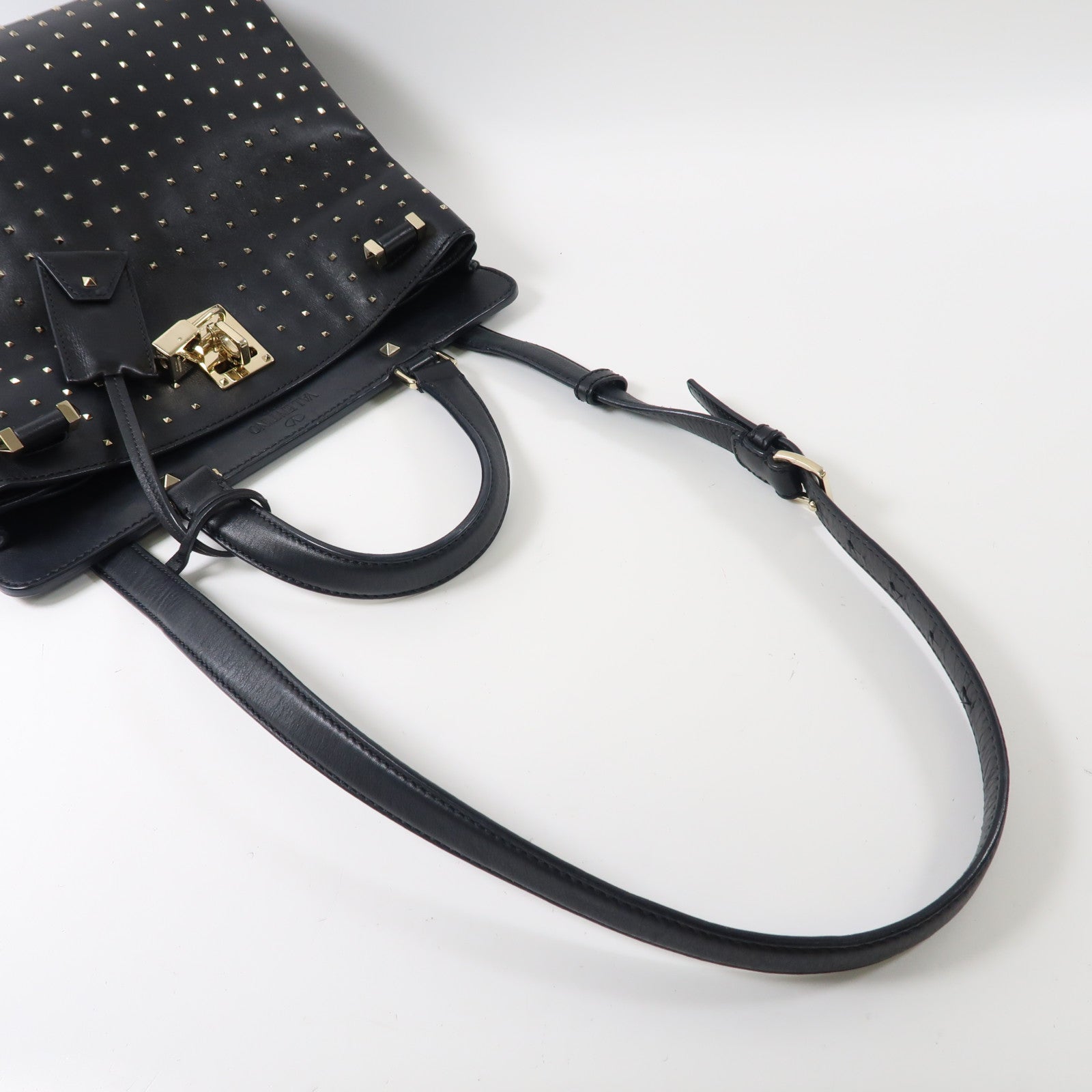 Valentino 牛皮皮革2 Way Shoulder金扣手挽肩背兩用袋黑色