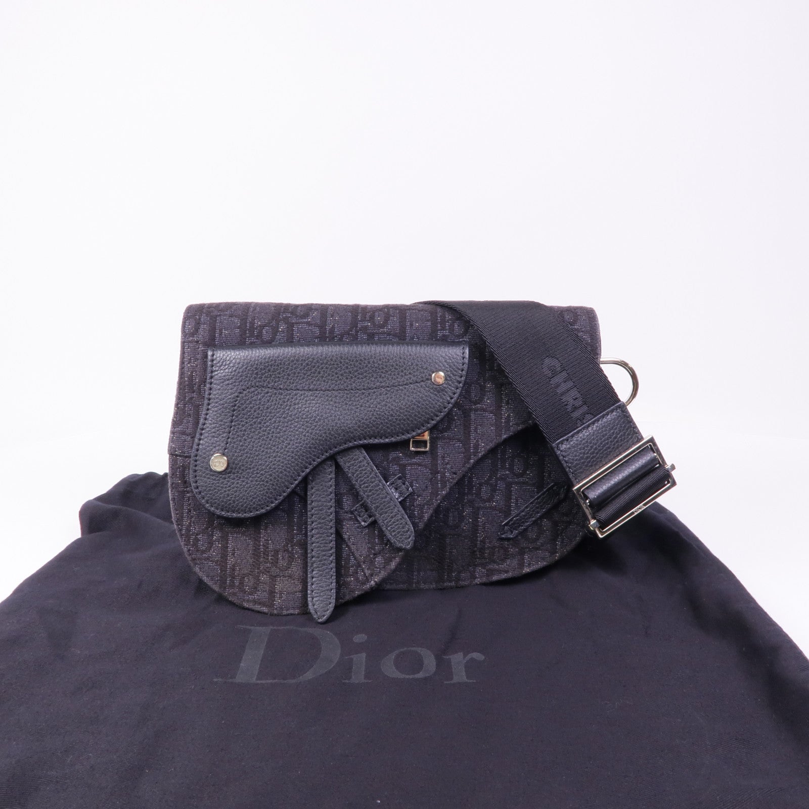 Dior 帆布/皮革Saddle Bag肩背袋
