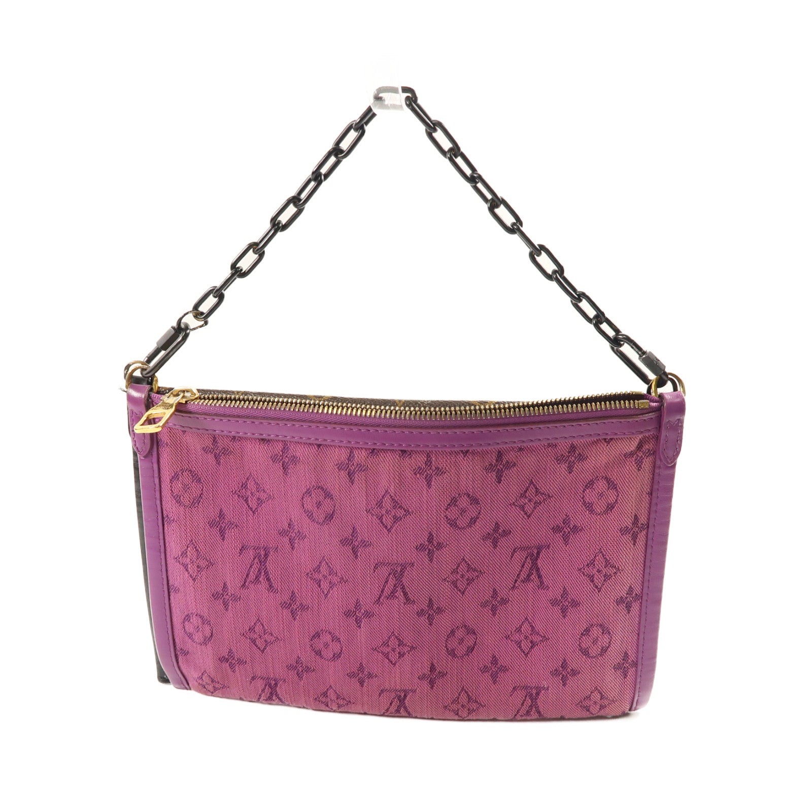 LOUIS VUITTON 【激減優惠】Monogram D.Flat Shoulder金扣鏈帶肩背袋啡色/紫色
