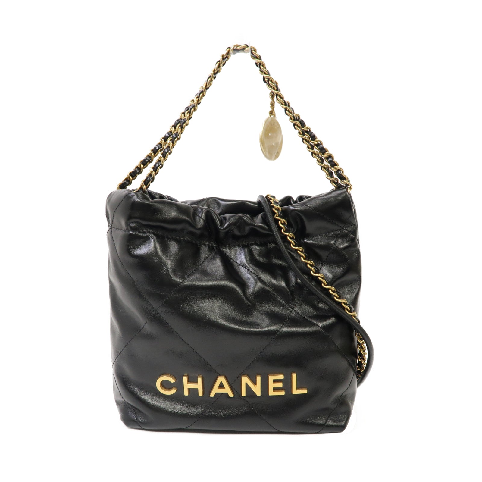 CHANEL 菱格牛皮皮革Chanel 22 Mini金扣肩背袋黑色