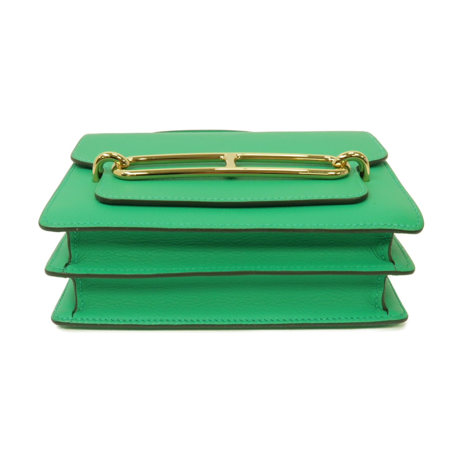 HERMES 【清倉大減價】Evercolor皮革Mini Roulis Shoulder Bag金扣肩背袋Menthe薄荷綠色