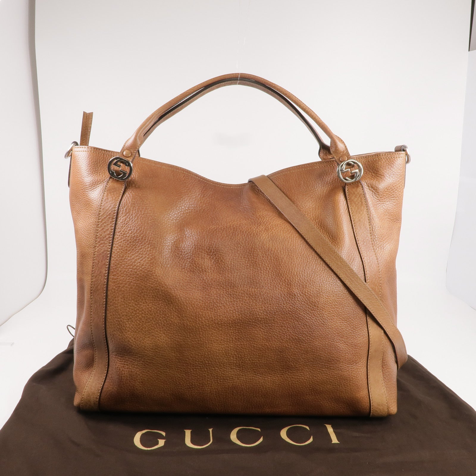 GUCCI 牛皮皮革2way Shoulder Bag銀扣手挽肩背兩用袋