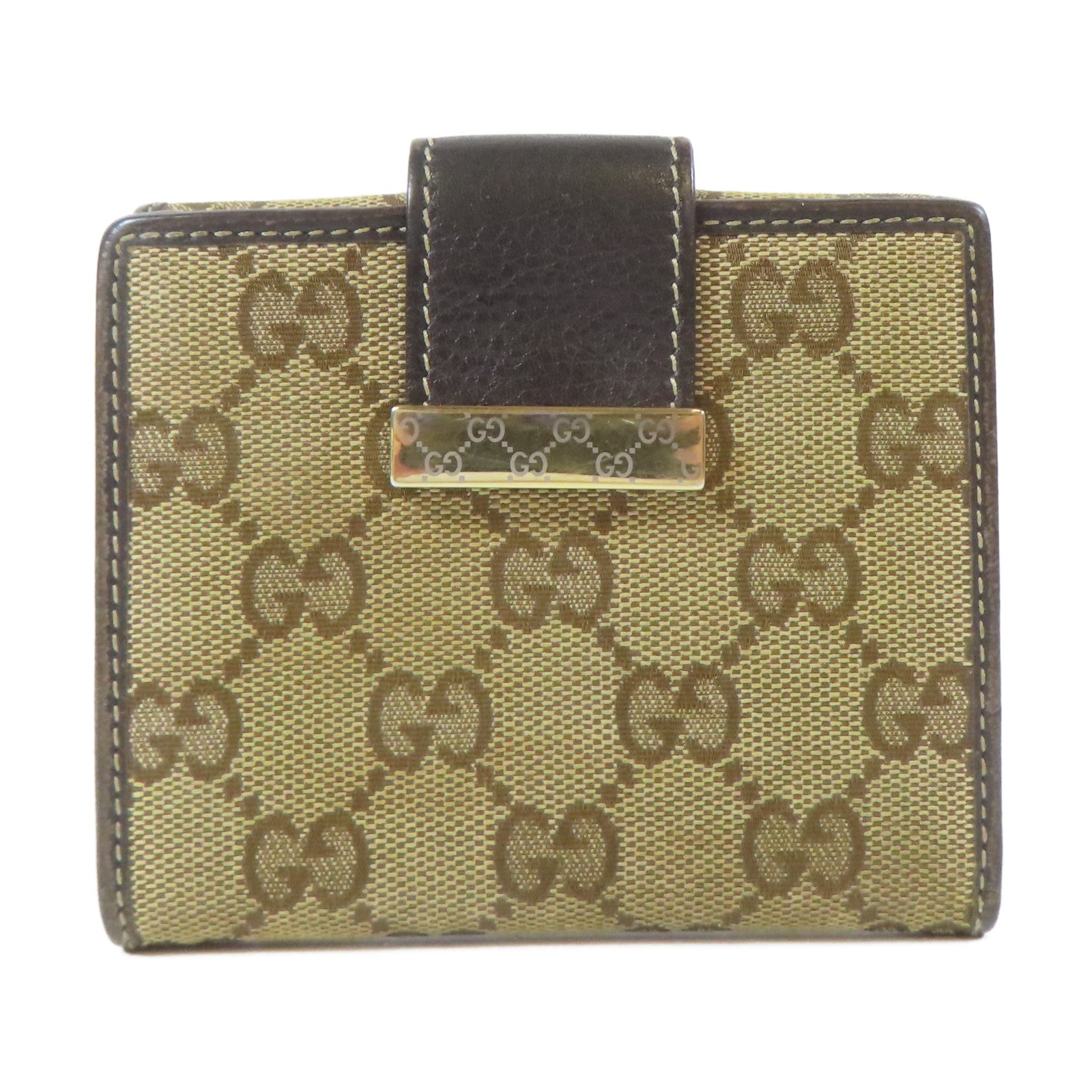GUCCI 帆布Double Hook Wallet金扣錢包啡色