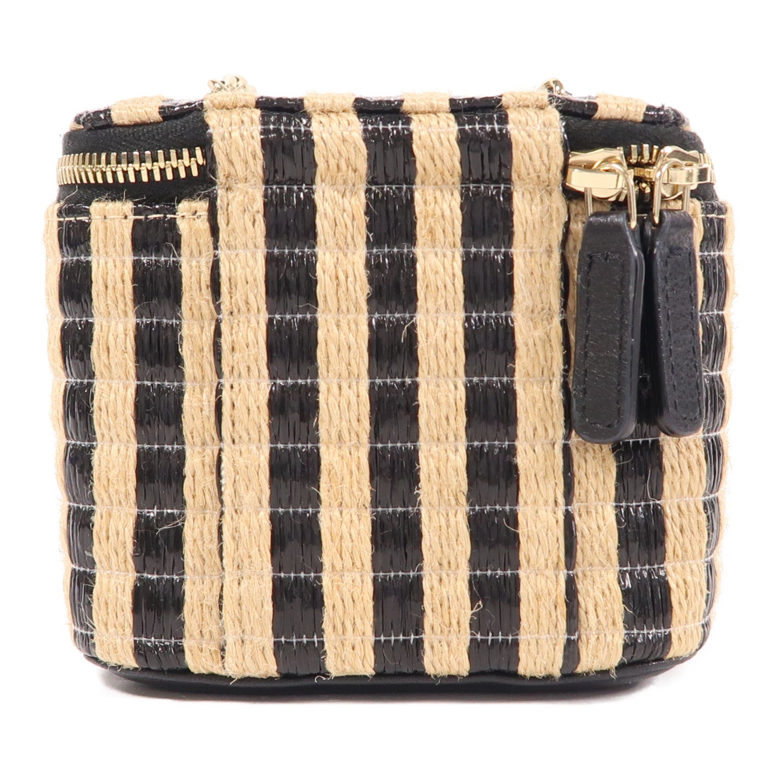 CHANEL CC GHW Vanity Chain Shoulder Bag Raffia Beige/Black