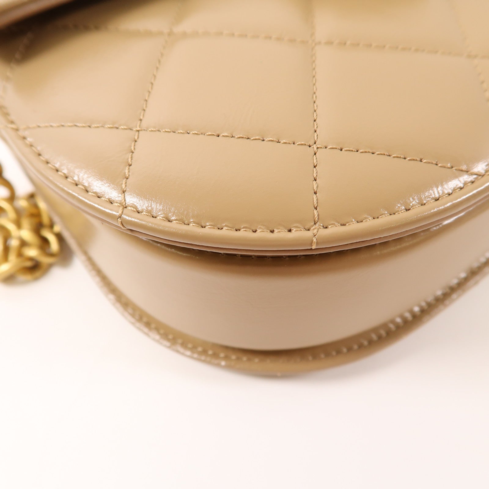 CHANEL 牛皮皮革Chain Shoulder Bag金扣鏈帶肩背袋淺啡色