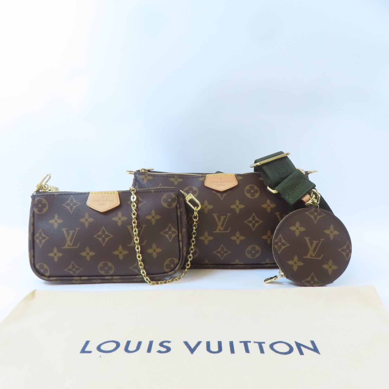 LOUIS VUITTON Monogram Multi Pochette Accessories金扣肩背袋啡色