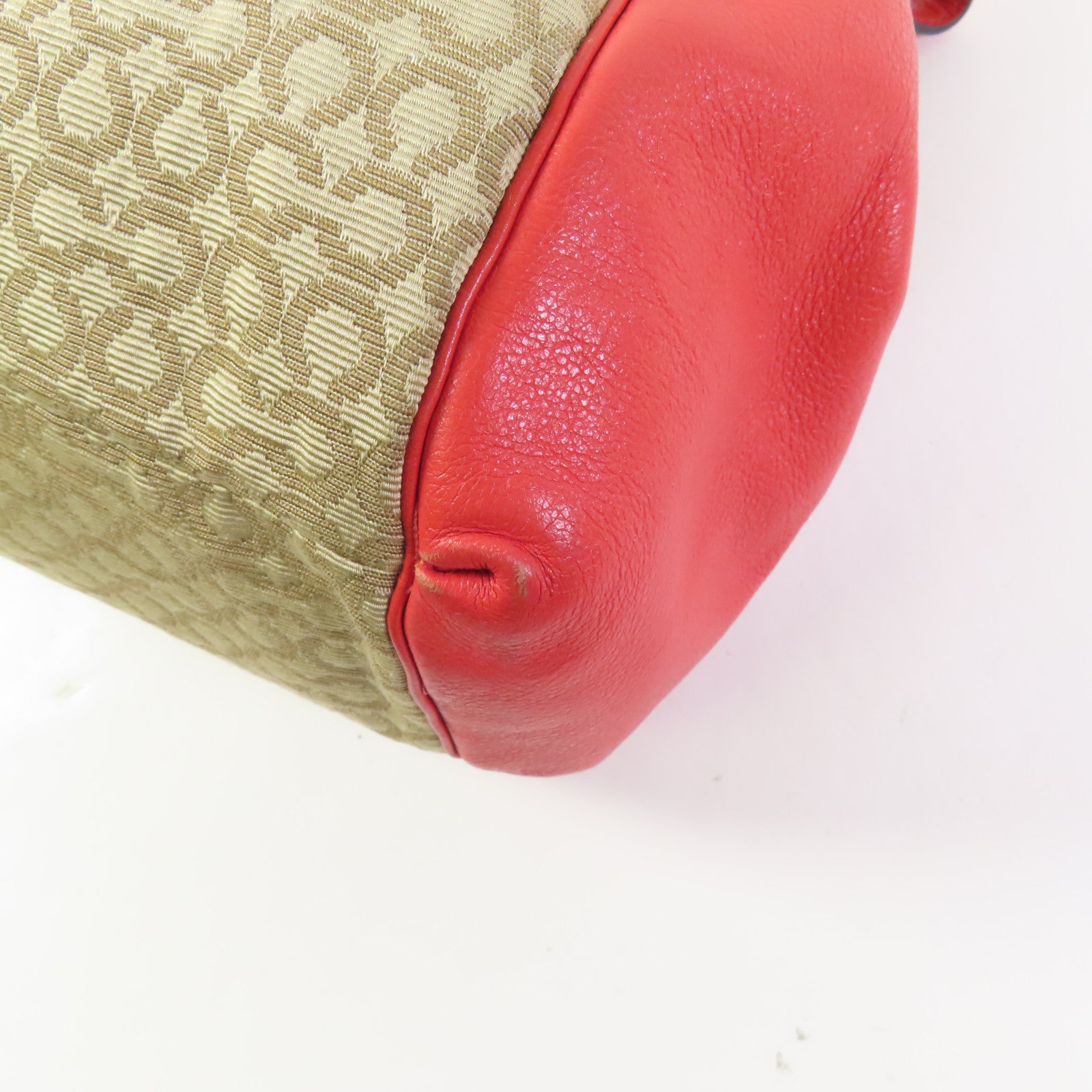 COACH GHW Shoulder Bag Canvas Leather Beige Red