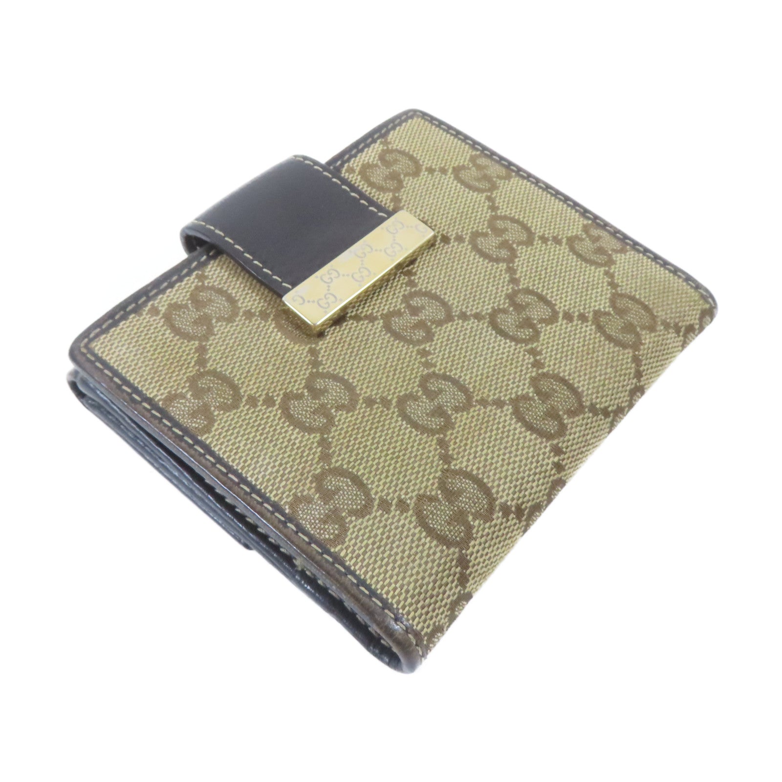 GUCCI 帆布Double Hook Wallet金扣錢包啡色