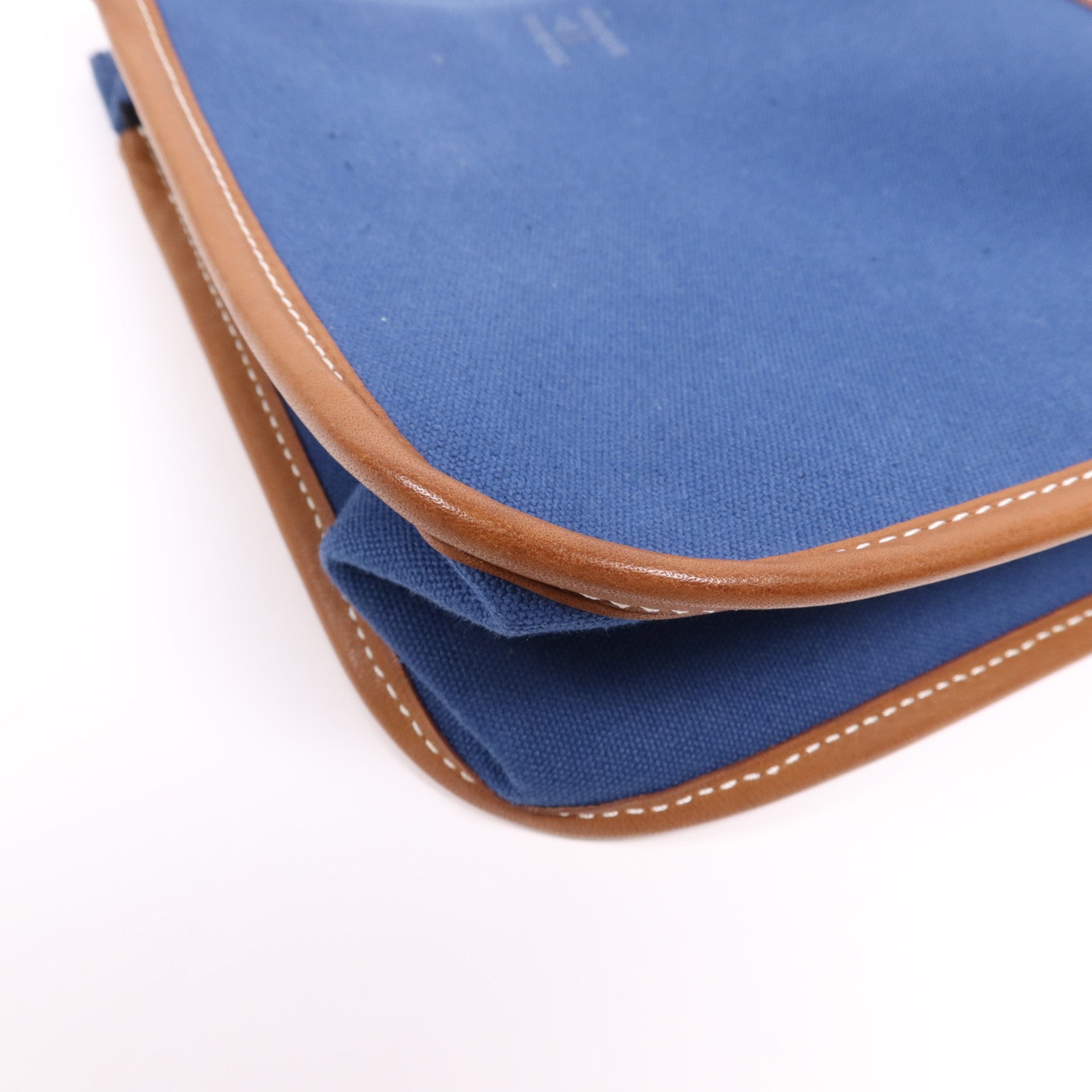 HERMES Swift皮革/棉質Embroidery Logo Camaiueu Pouch銀扣手拿包