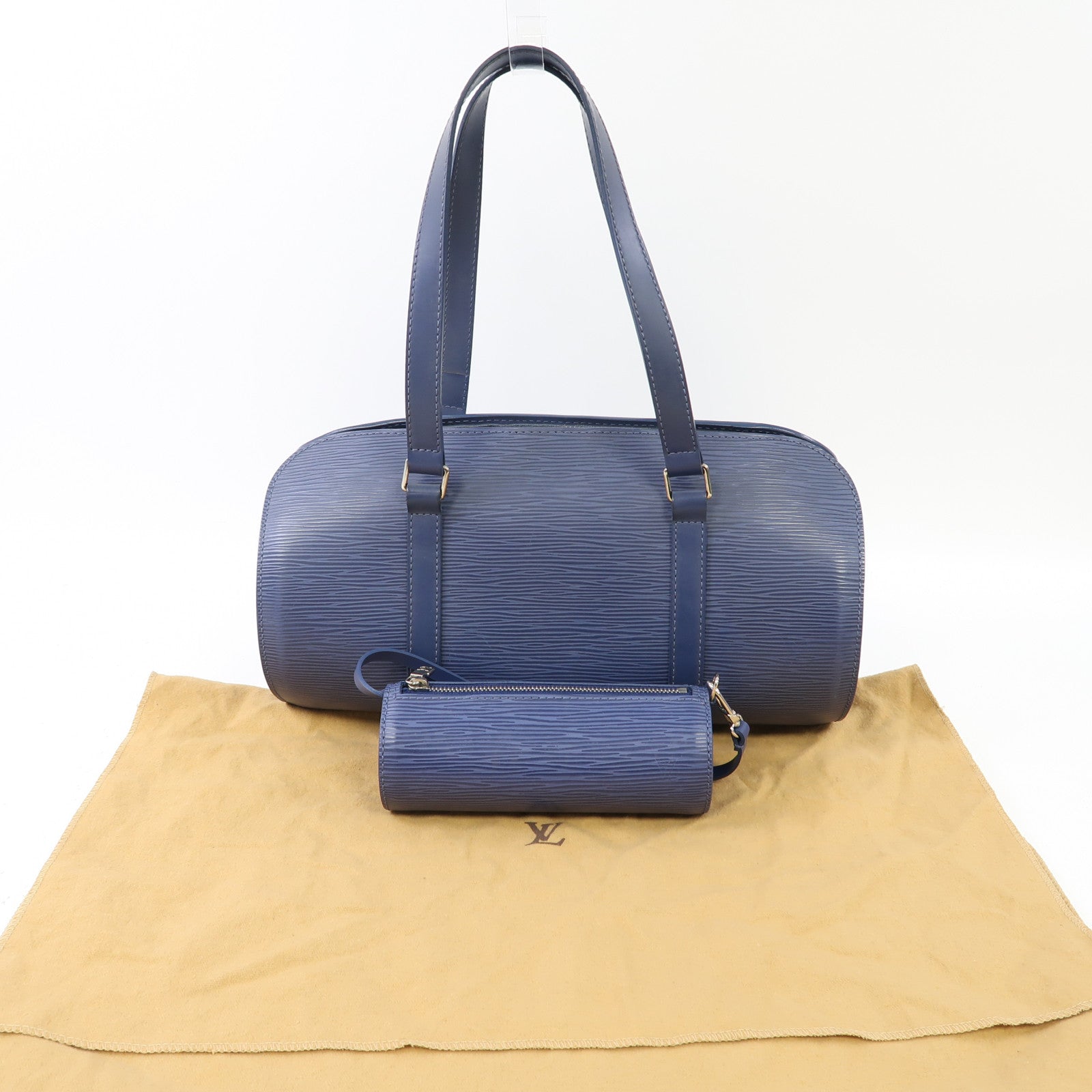 LOUIS VUITTON Epi Soufflot銀扣手挽袋藍色