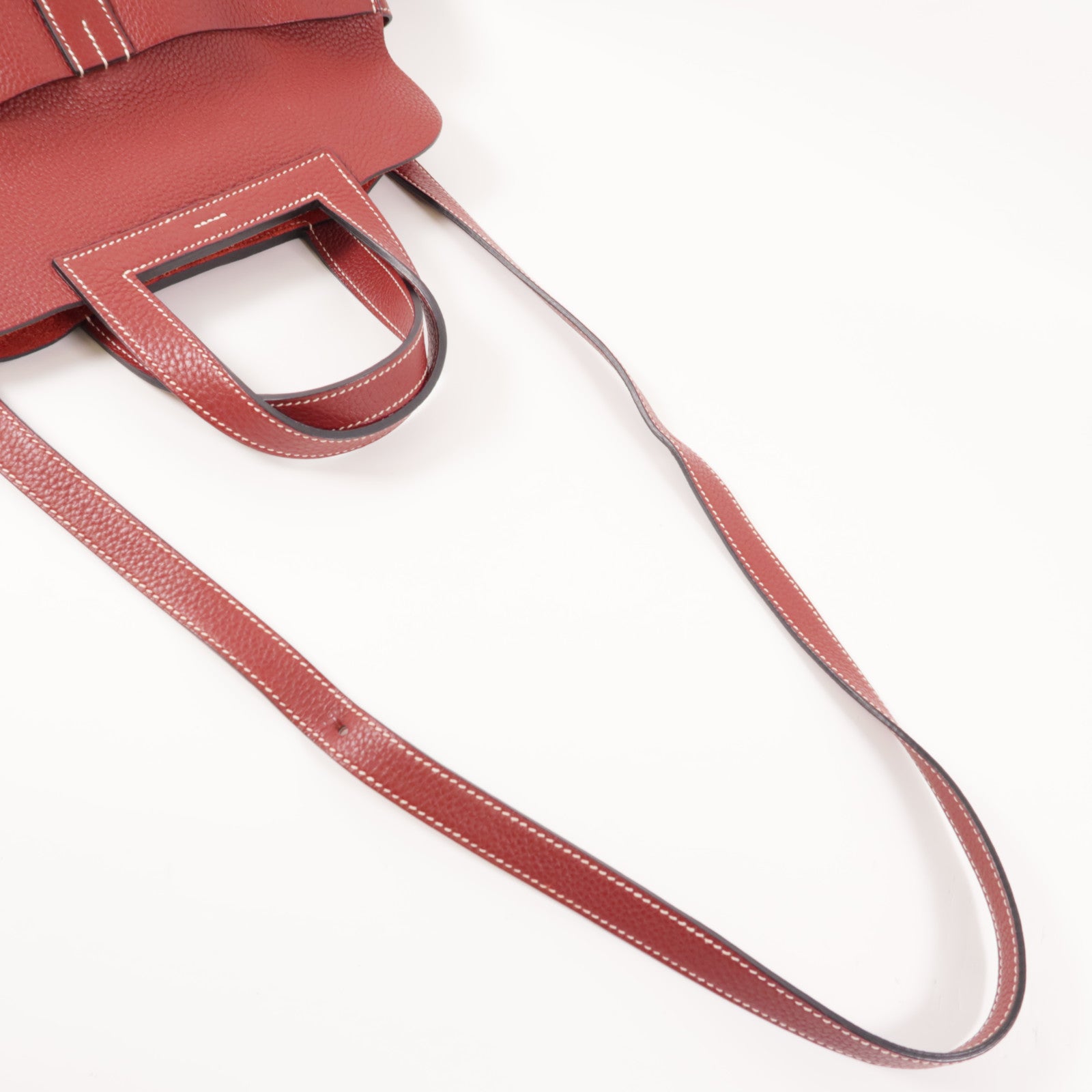 HERMES Clemence皮革Halzan 31銀扣手挽肩背兩用袋Rouge H紅色