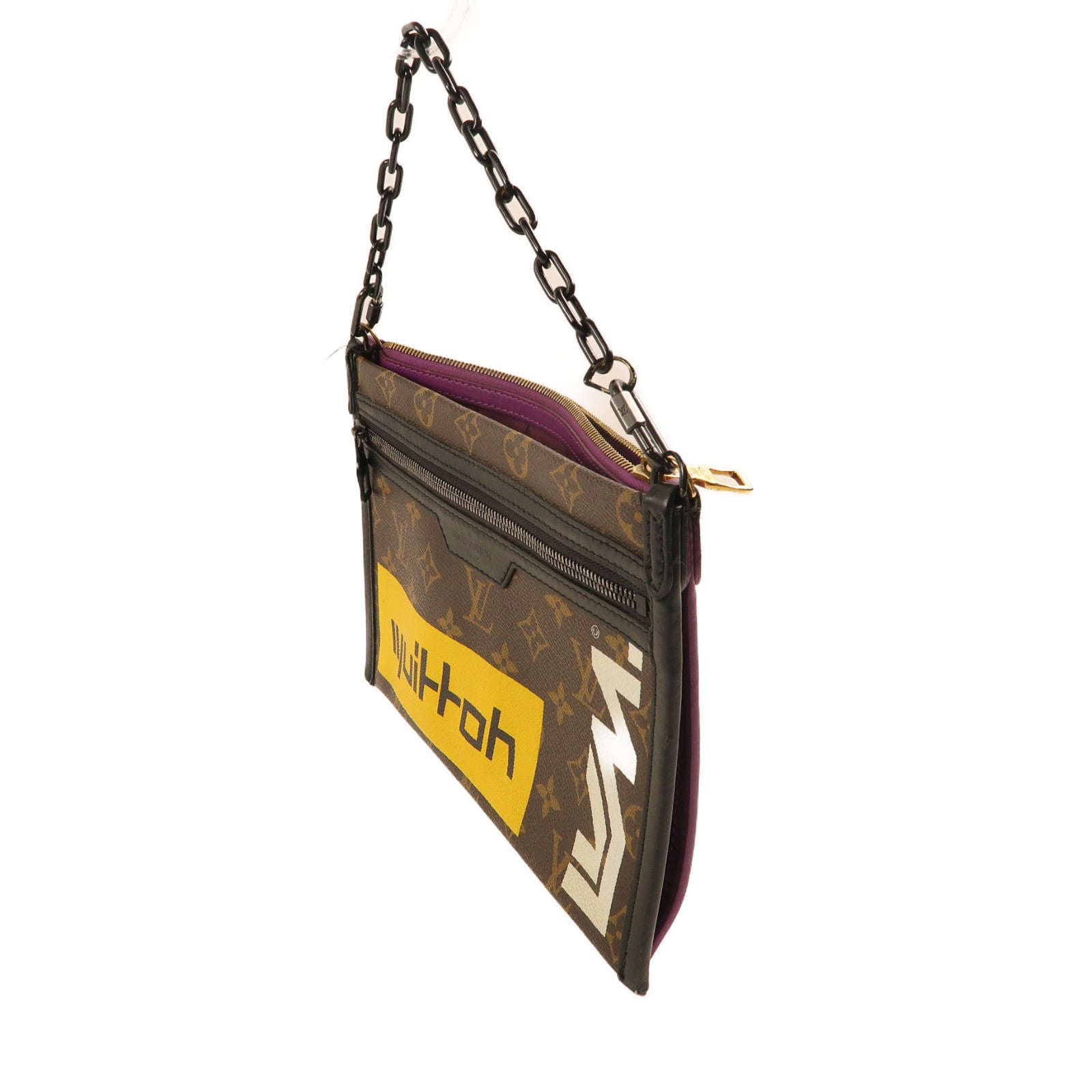 LOUIS VUITTON 【激減優惠】Monogram D.Flat Shoulder金扣鏈帶肩背袋啡色/紫色