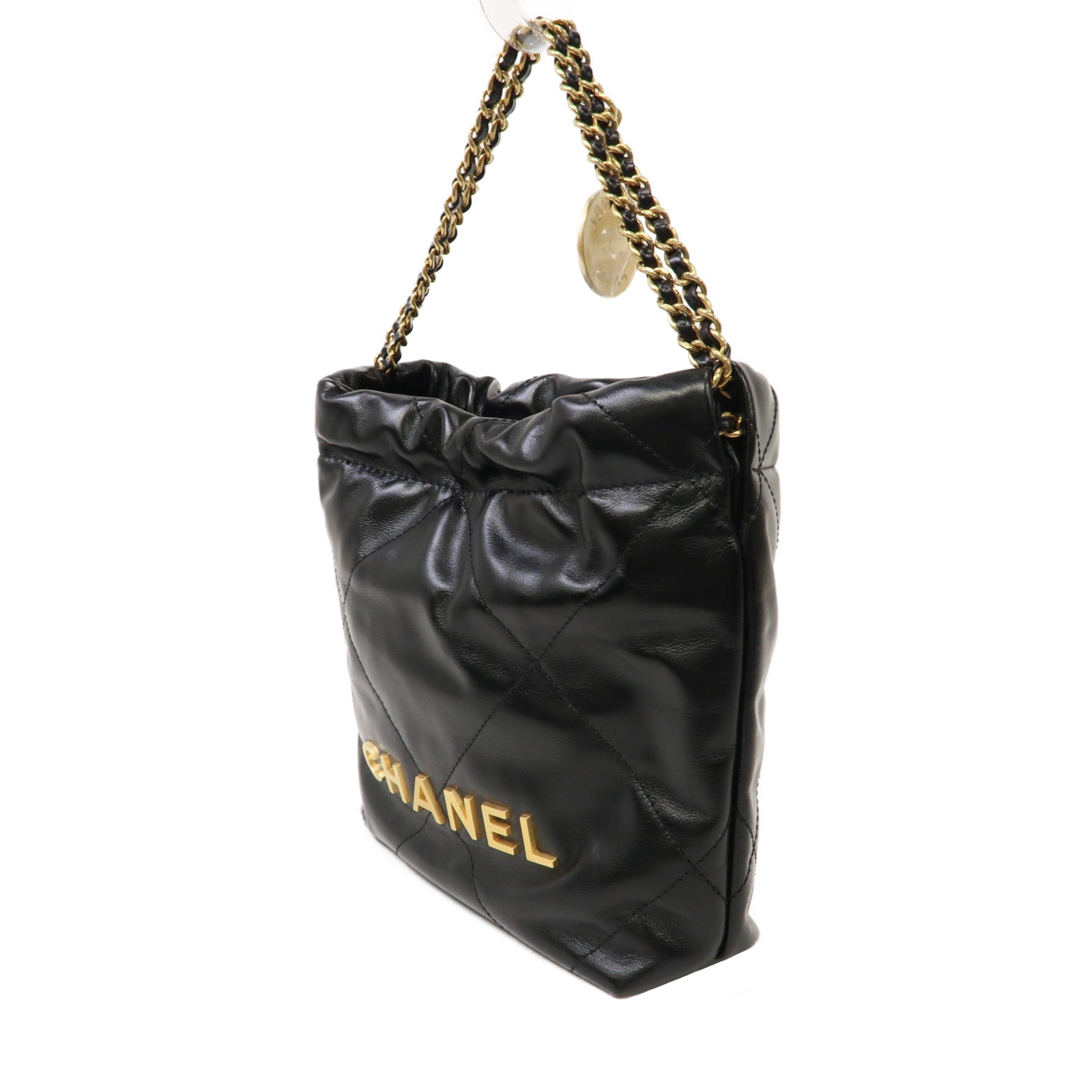 CHANEL 菱格牛皮皮革Chanel 22 Mini金扣肩背袋黑色