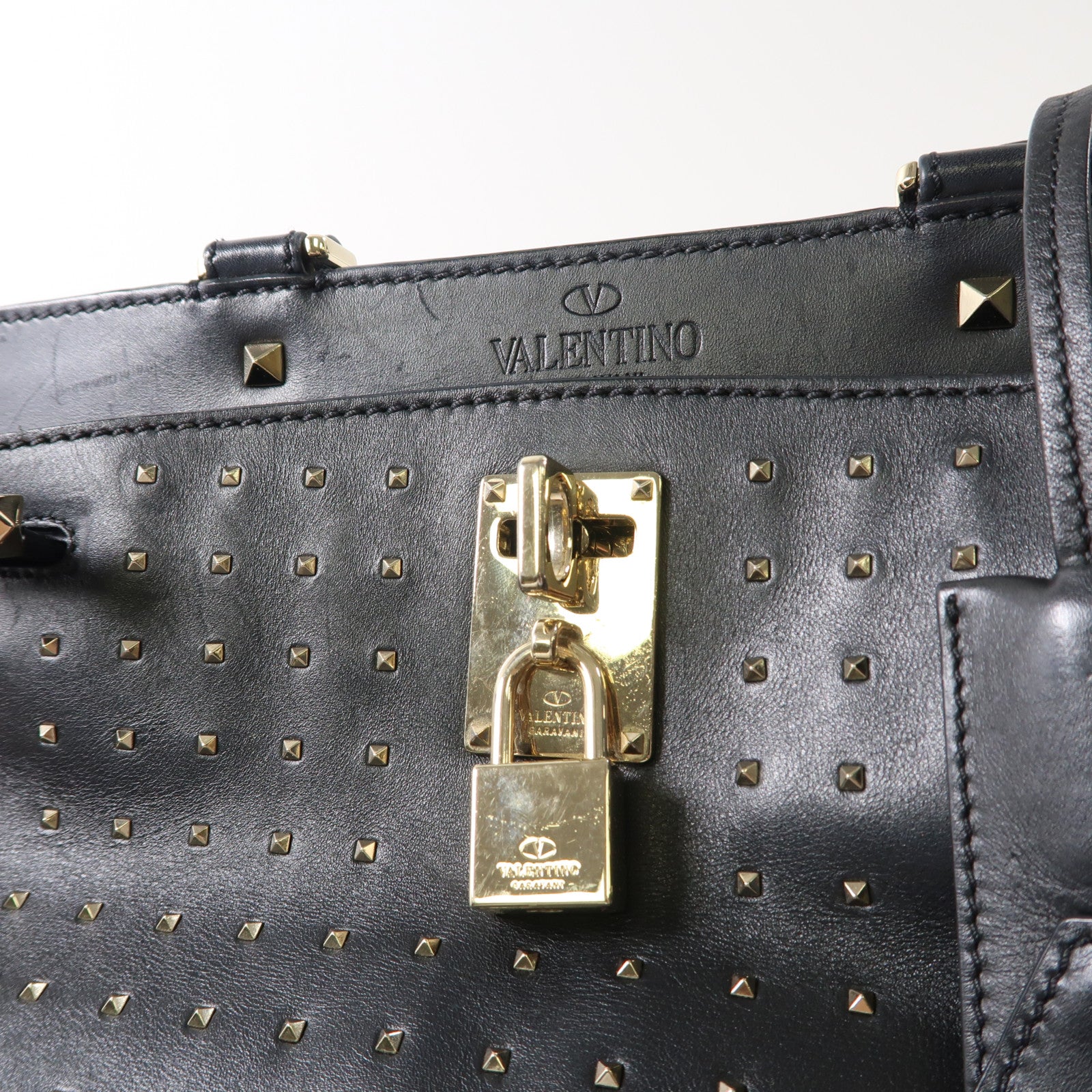 Valentino 牛皮皮革2 Way Shoulder金扣手挽肩背兩用袋黑色