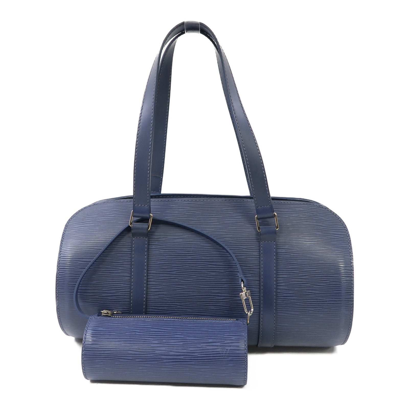LOUIS VUITTON Epi Soufflot銀扣手挽袋藍色