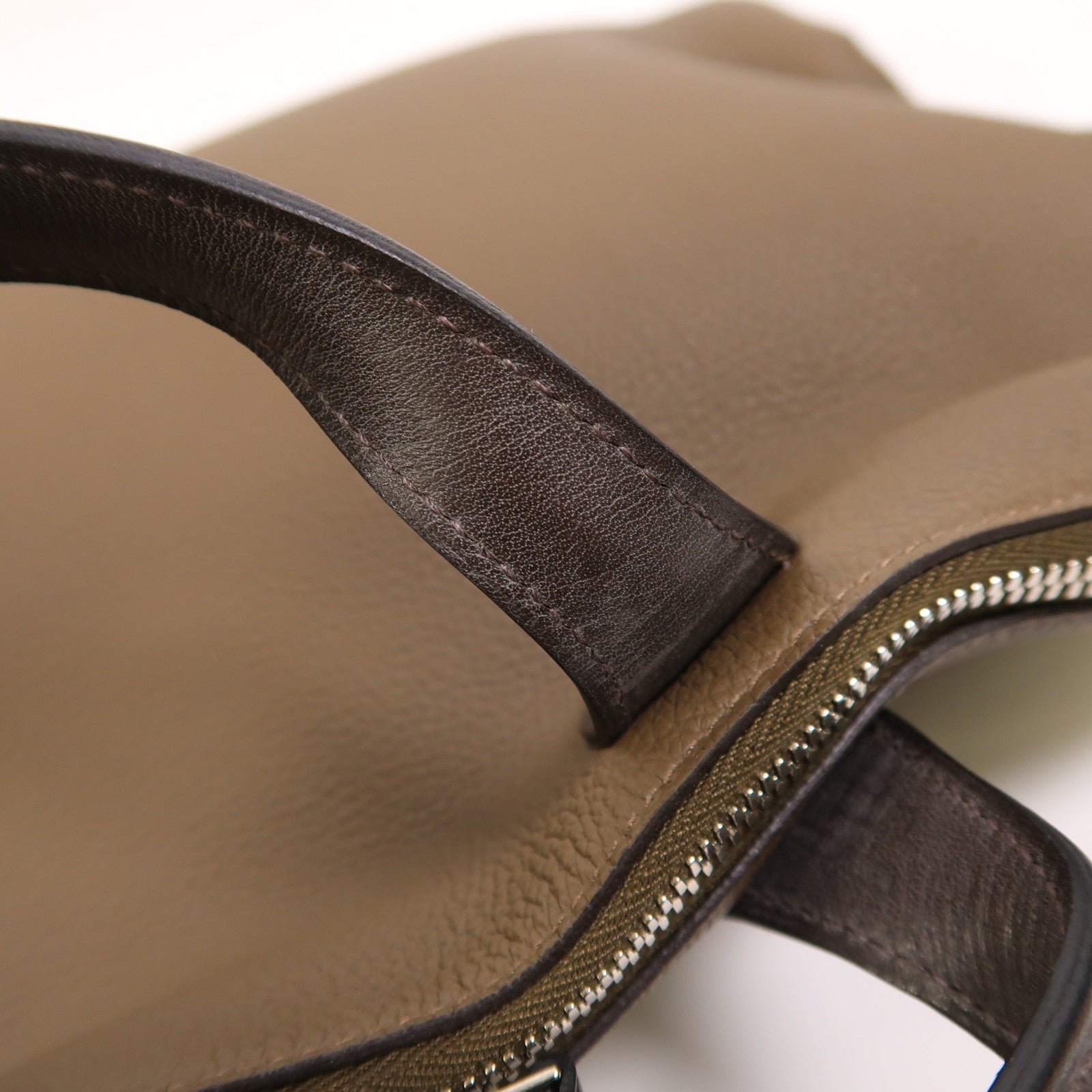 HERMES Togo皮革Victoria Business Bag銀扣手挽袋Etoupe