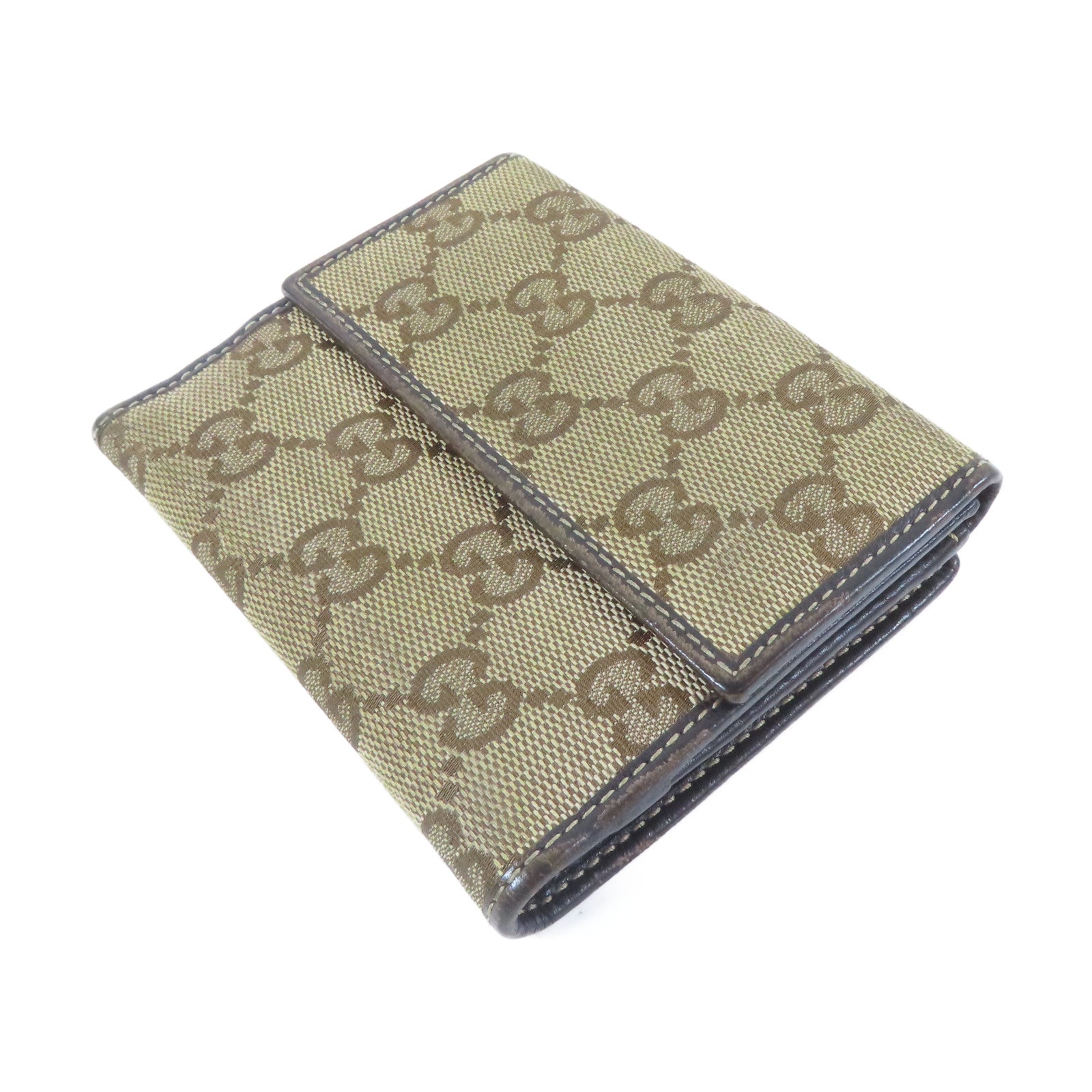 GUCCI 帆布Double Hook Wallet金扣錢包啡色
